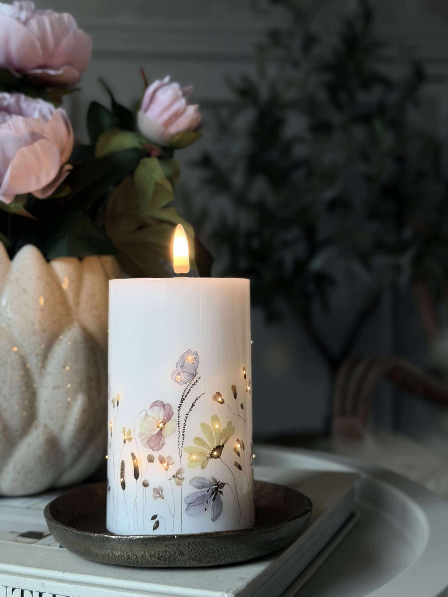LED-Blockkerze Flower TWINKLE - 12,5 cm