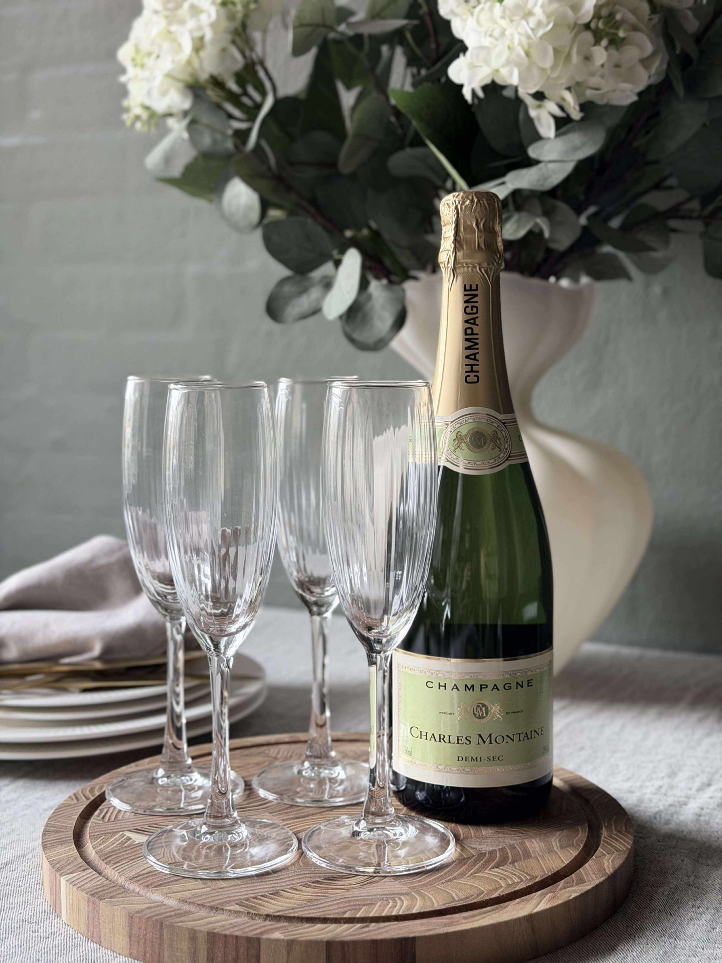 Champagnerglas Geriffelt mit Goldrand - 4 Stück.