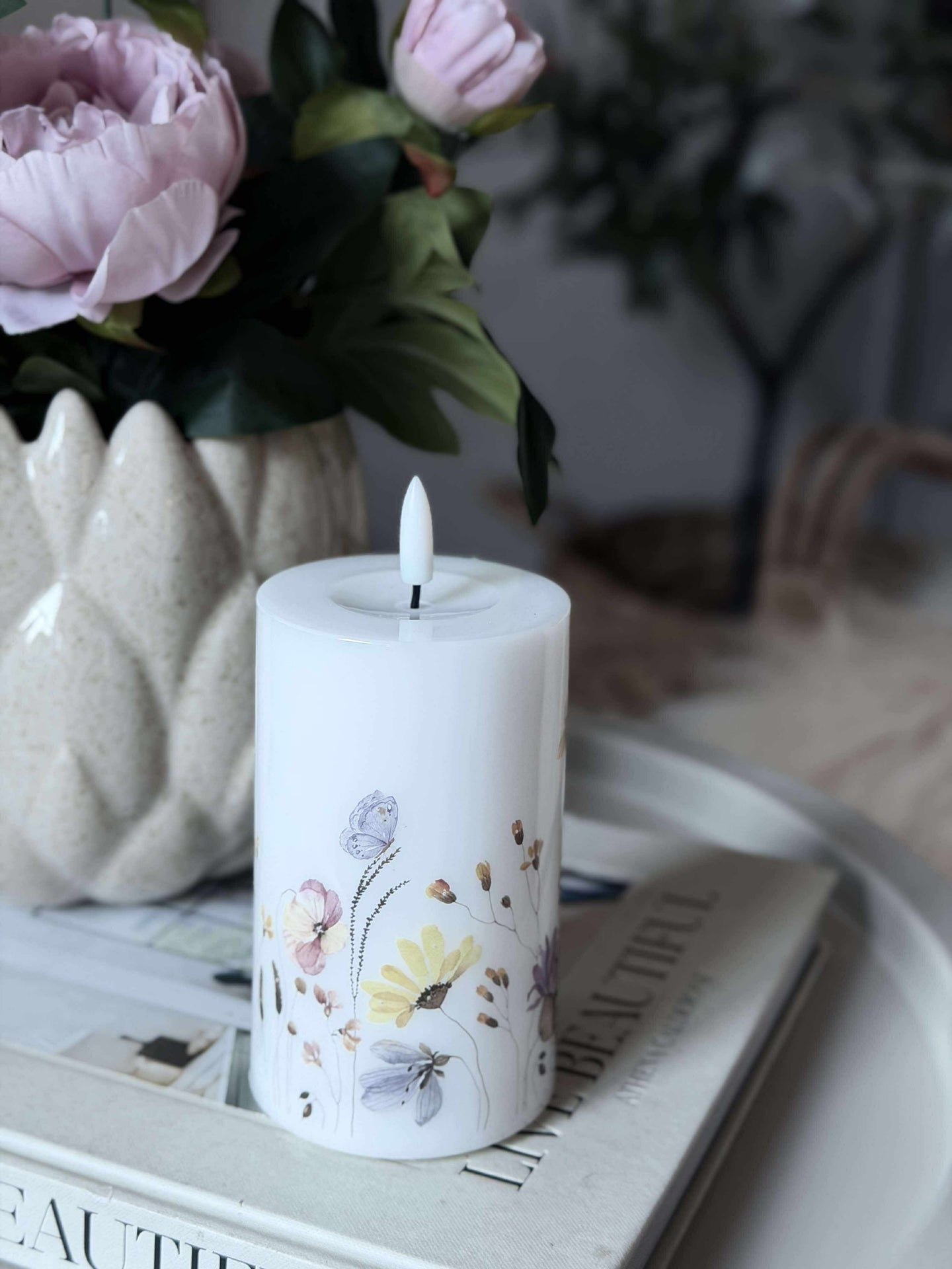 LED-Blockkerze Flower TWINKLE - 12,5 cm