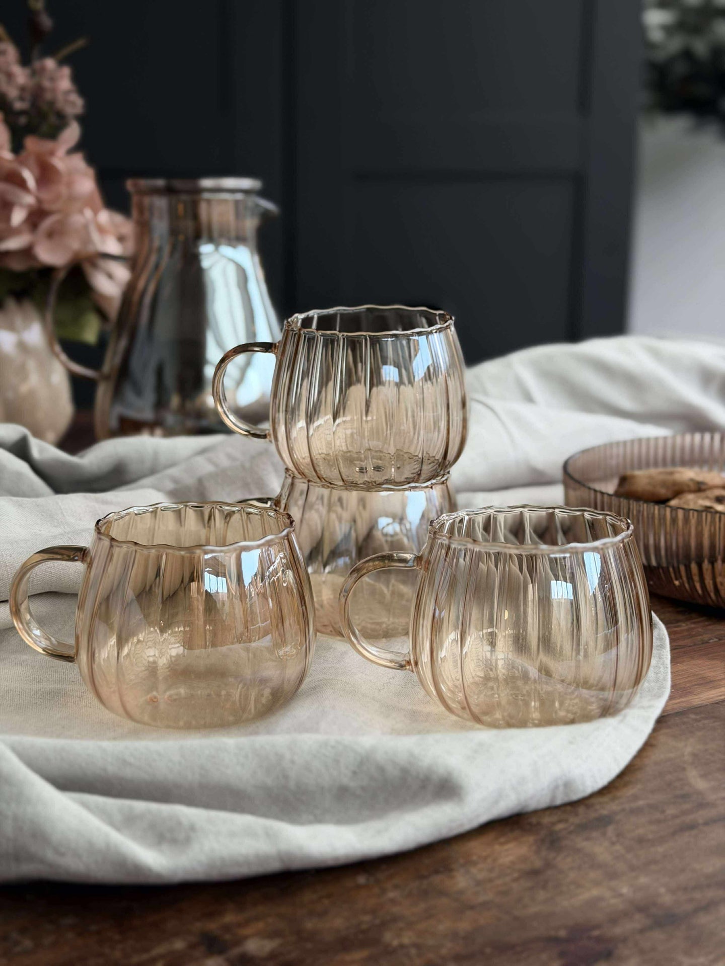 Glasbecher mit Rillen - 4 Stk.