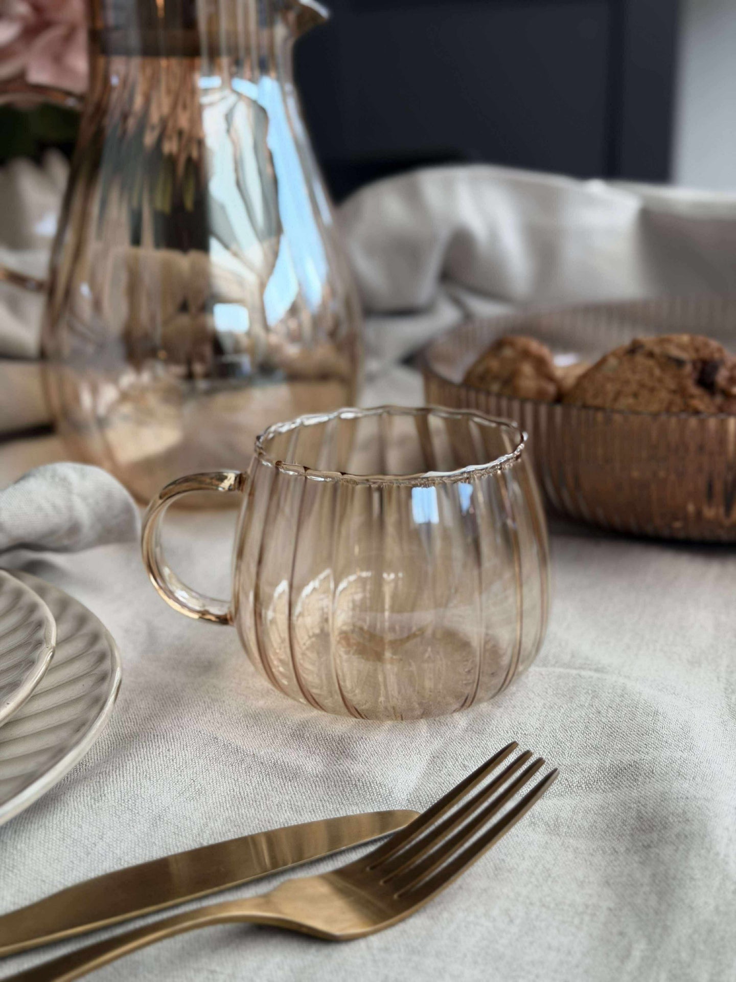 Glasbecher mit Rillen - 4 Stk.
