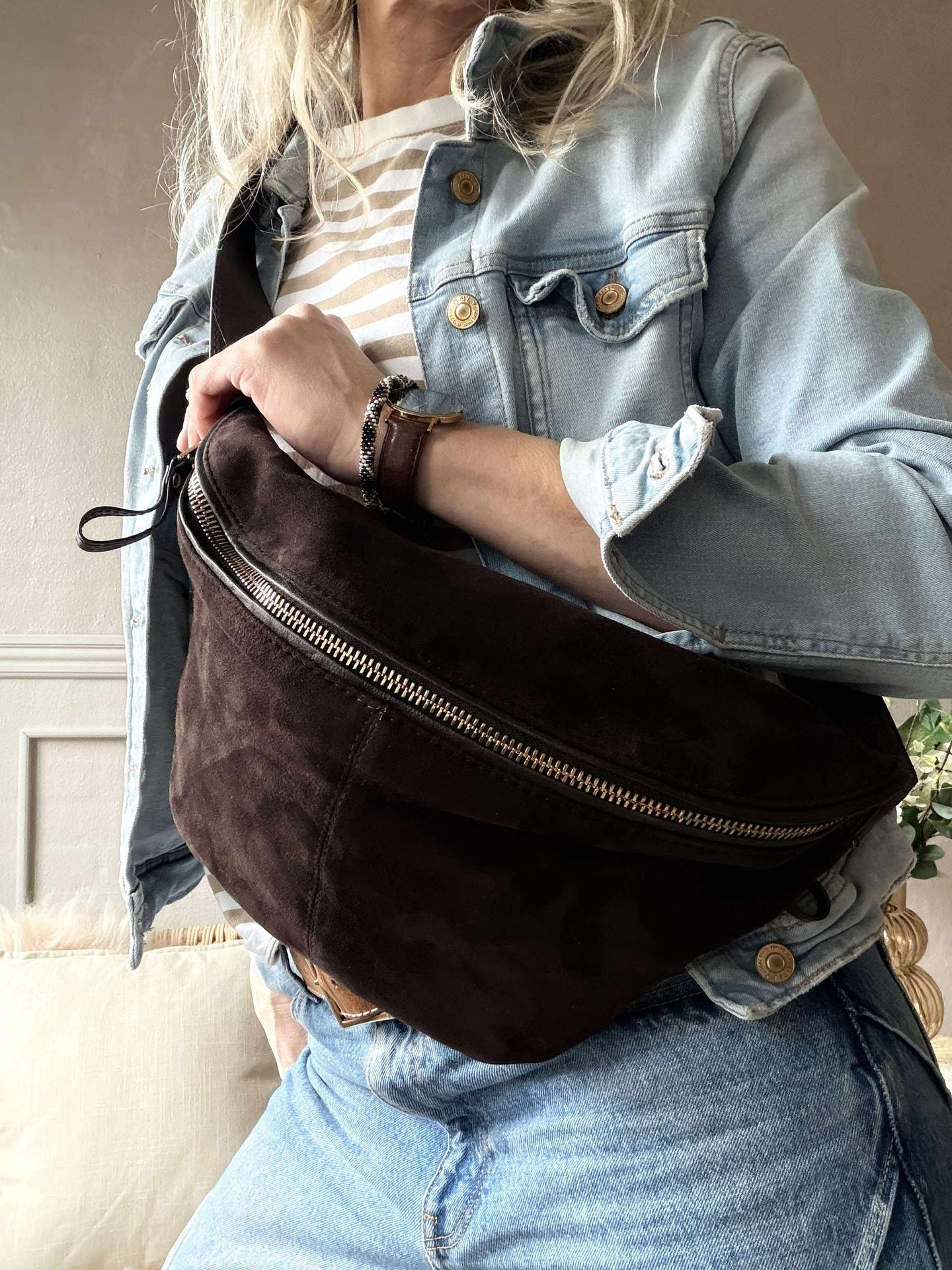 Bauchtasche Julia Veloursleder - Dark coffee