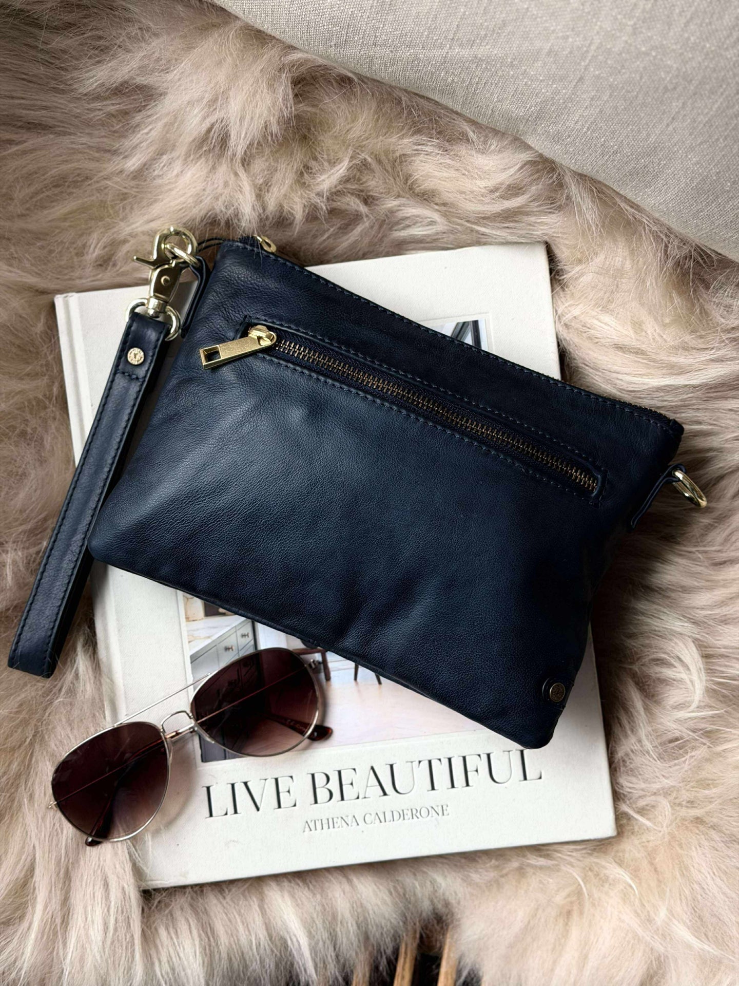 Schöne Lederclutch - LADY Midnight Blue