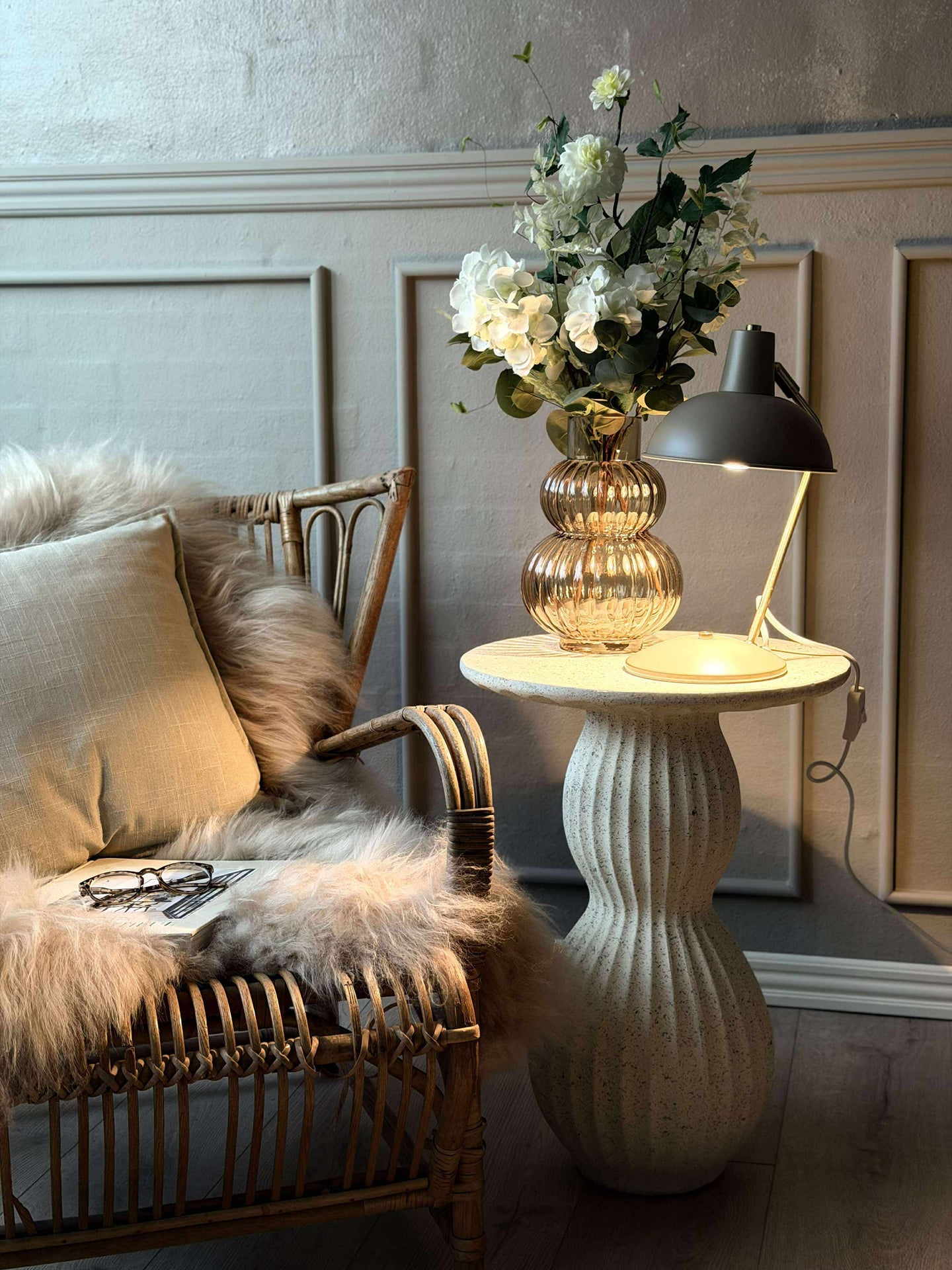Tischlampe Retro - Beige / Gold