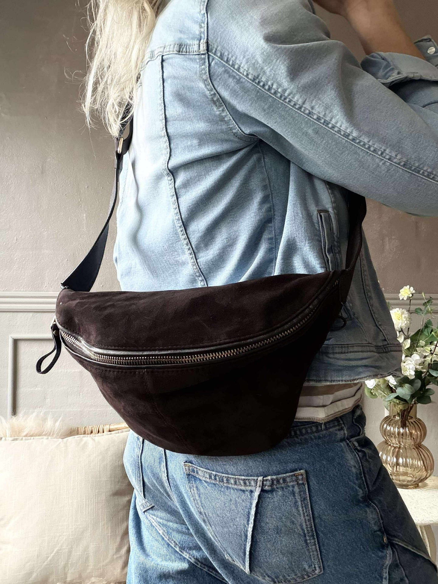 Bauchtasche Julia Veloursleder - Dark coffee