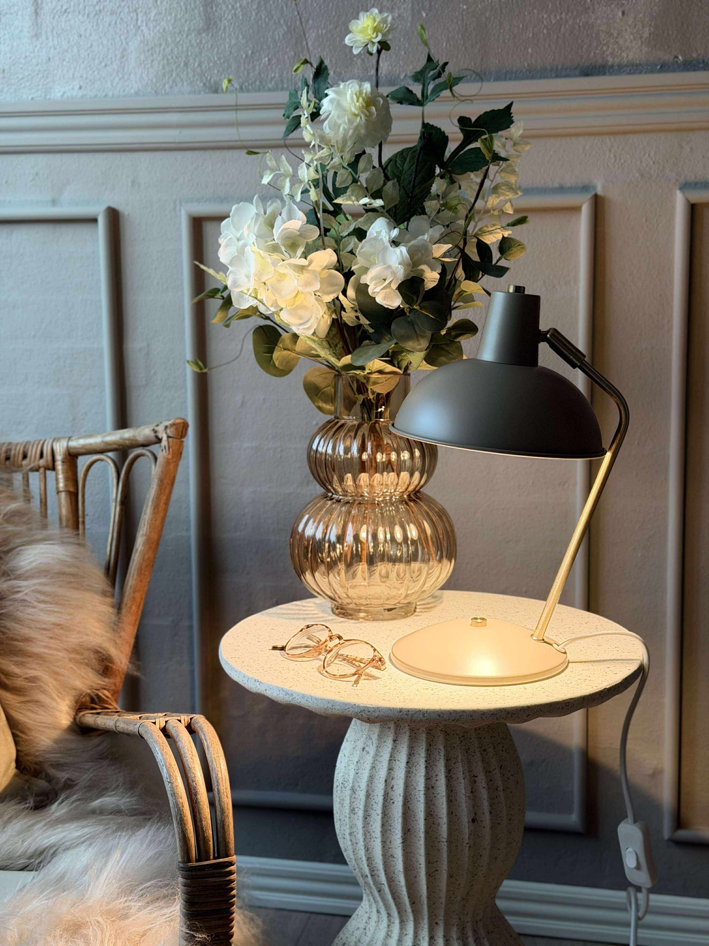 Tischlampe Retro - Beige / Gold