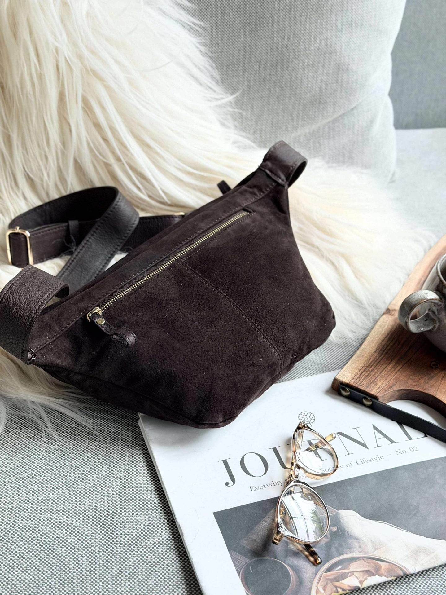 Bauchtasche Julia Veloursleder - Dark coffee