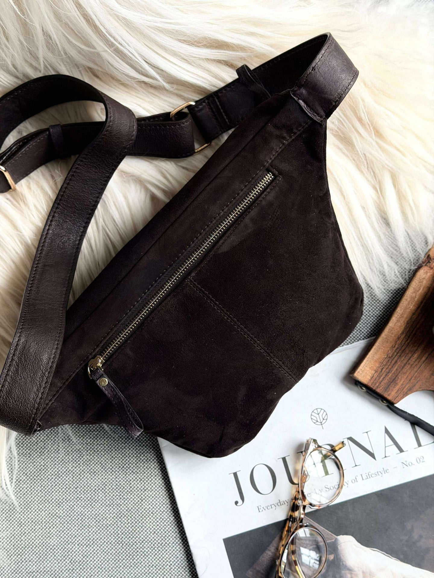 Bauchtasche Julia Veloursleder - Dark coffee