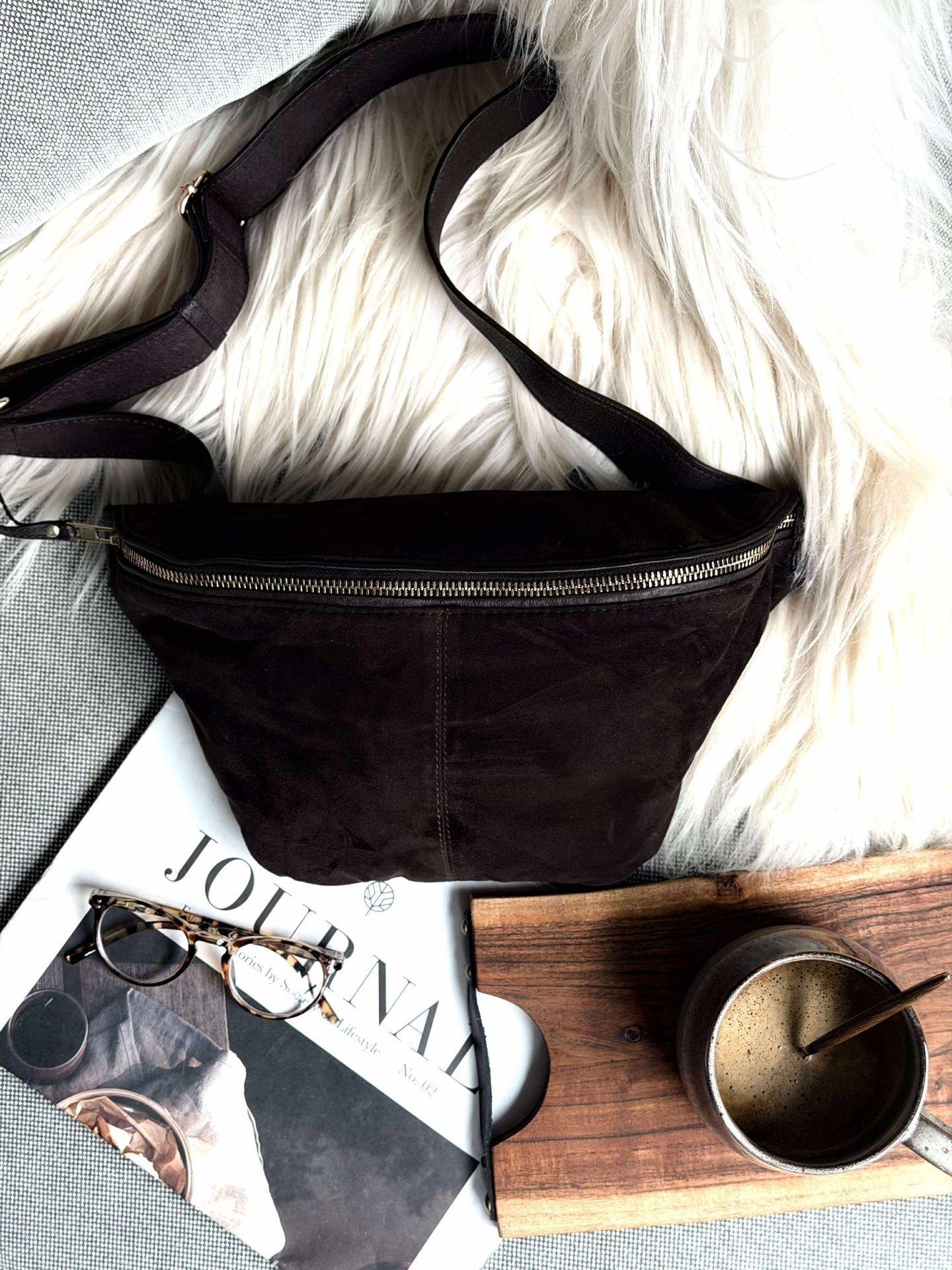 Bauchtasche Julia Veloursleder - Dark coffee