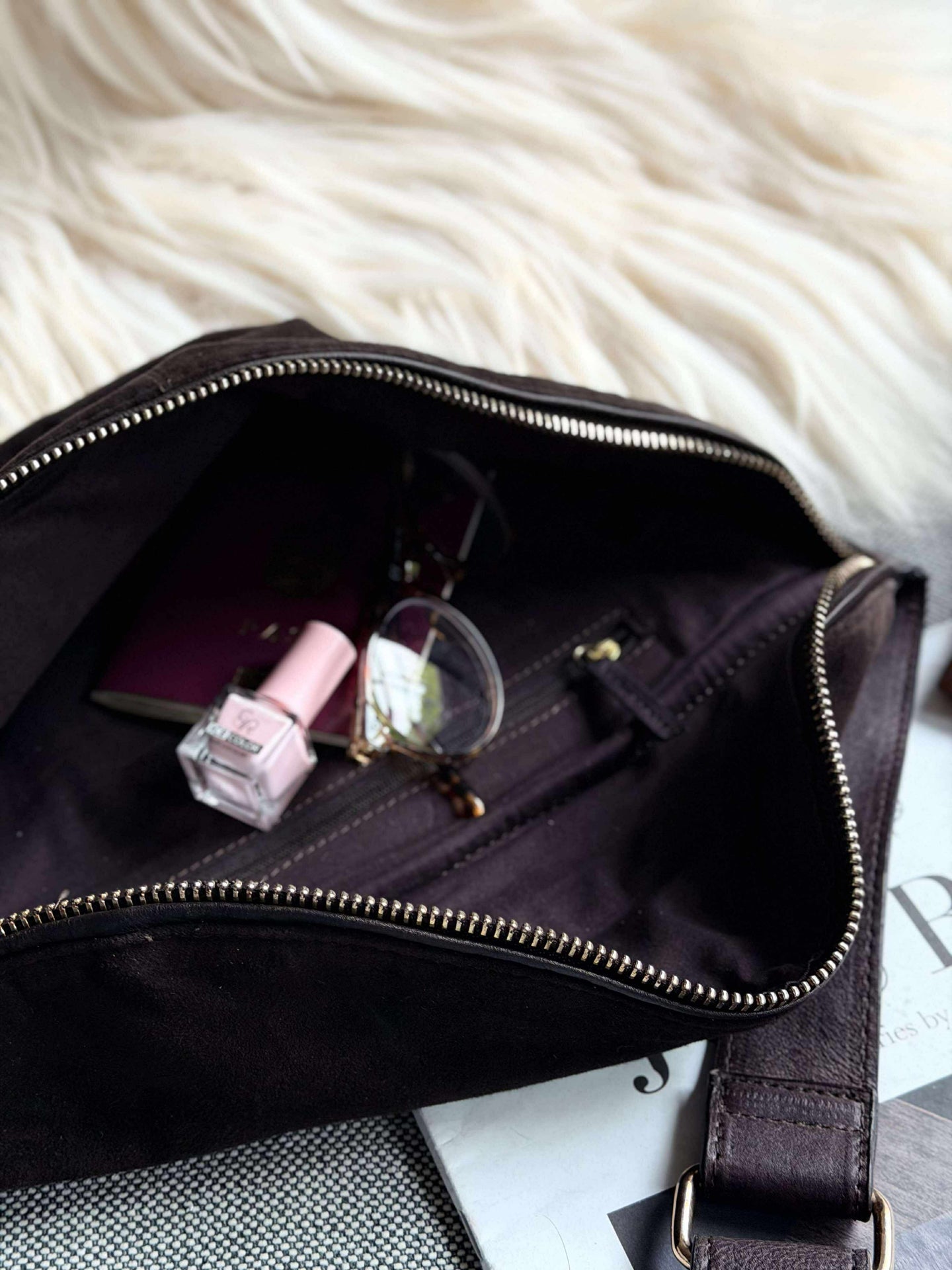Bauchtasche Julia Veloursleder - Dark coffee