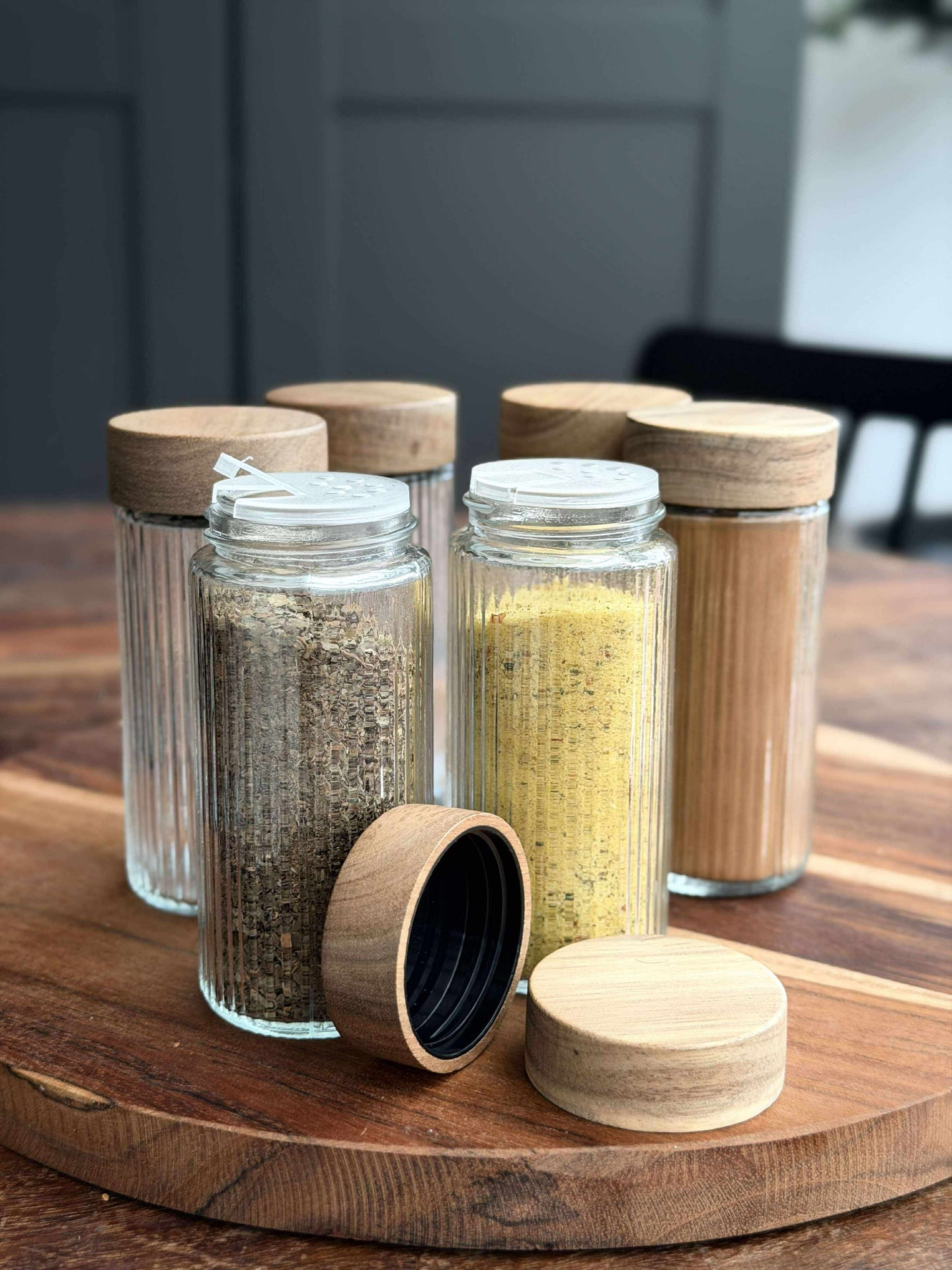 Gewürzgläser mit Holzdeckel - 6 Stk