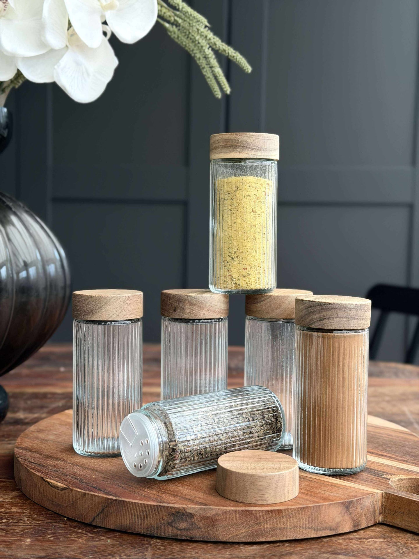 Gewürzgläser mit Holzdeckel - 6 Stk