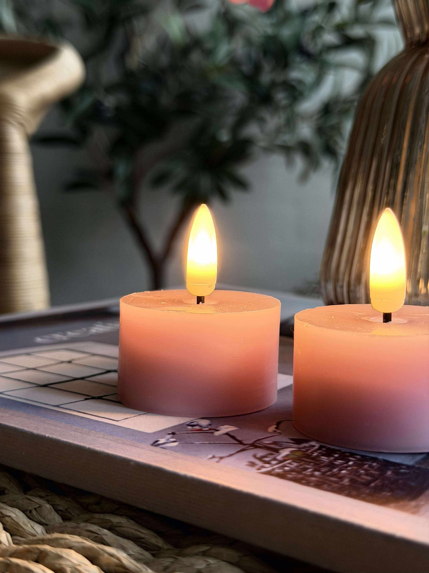 LED-Teelichter 2er-Set - Rosa Wachs