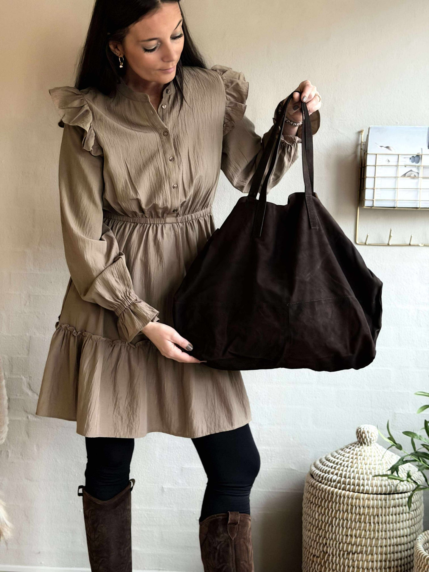 Shopper Julia Veloursleder - Dark Coffee