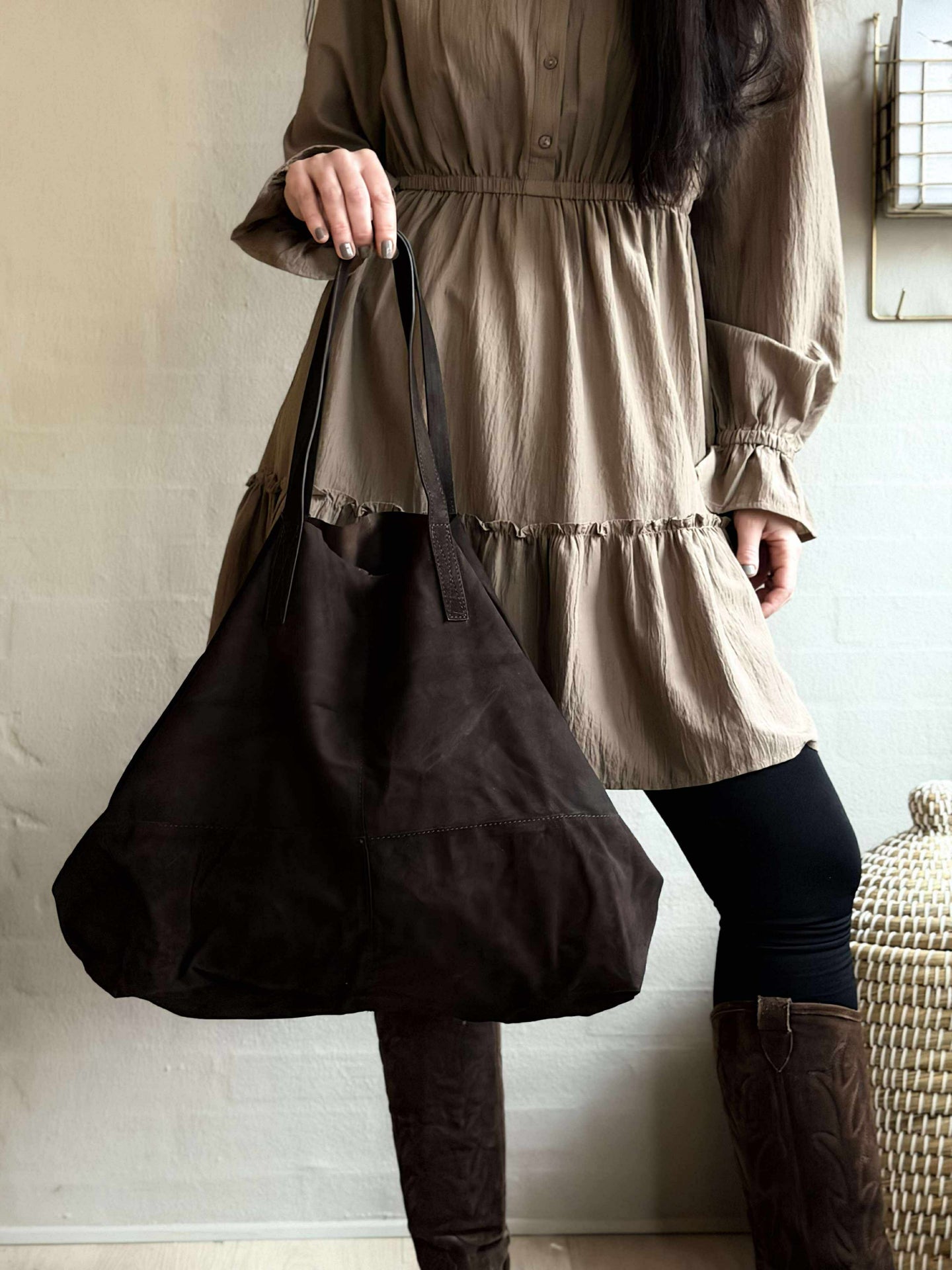 Shopper Julia Veloursleder - Dark Coffee