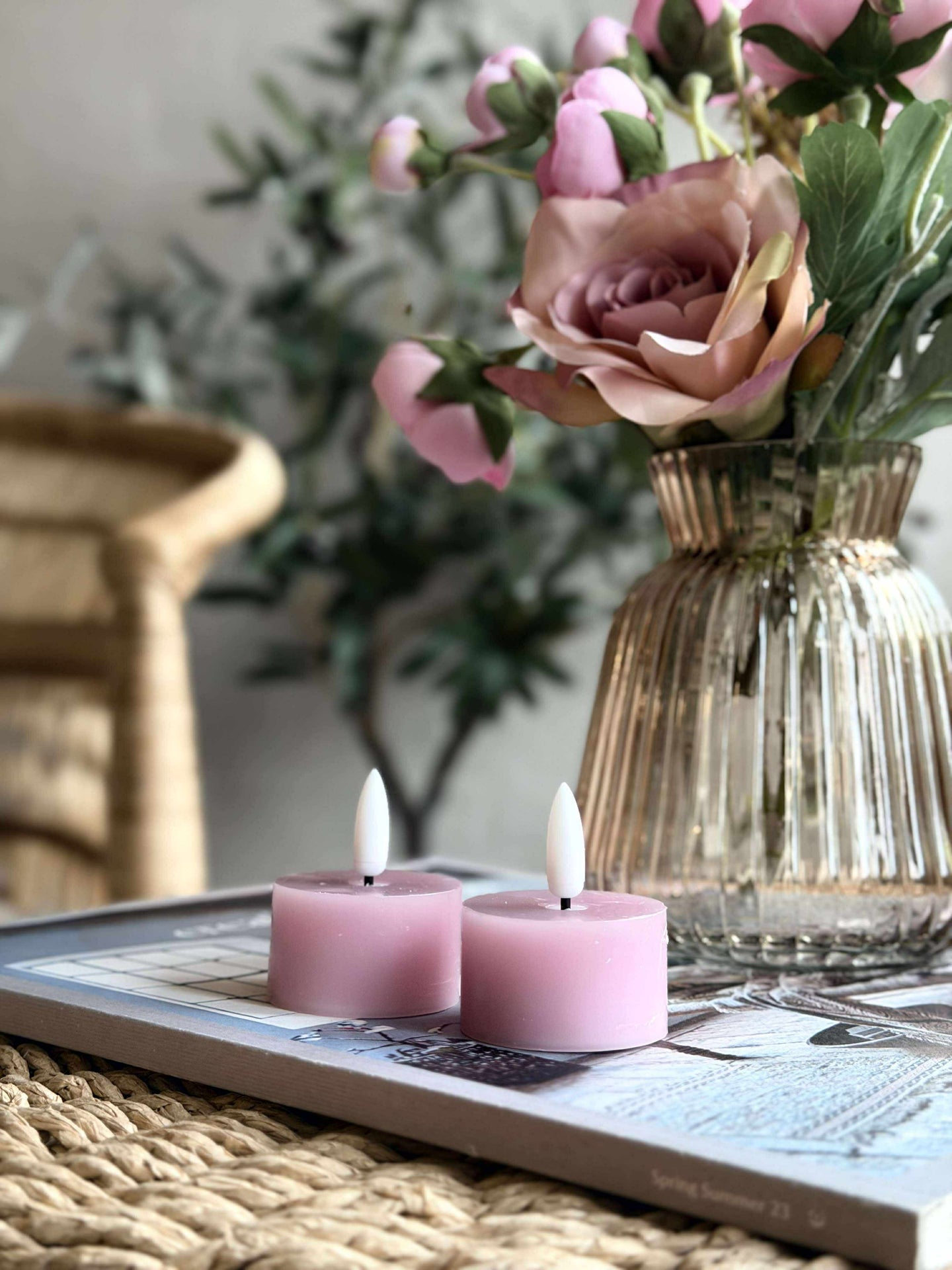 LED-Teelichter 2er-Set - Rosa Wachs