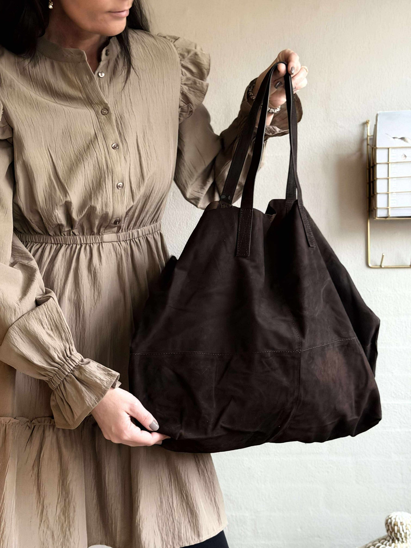 Shopper Julia Veloursleder - Dark Coffee