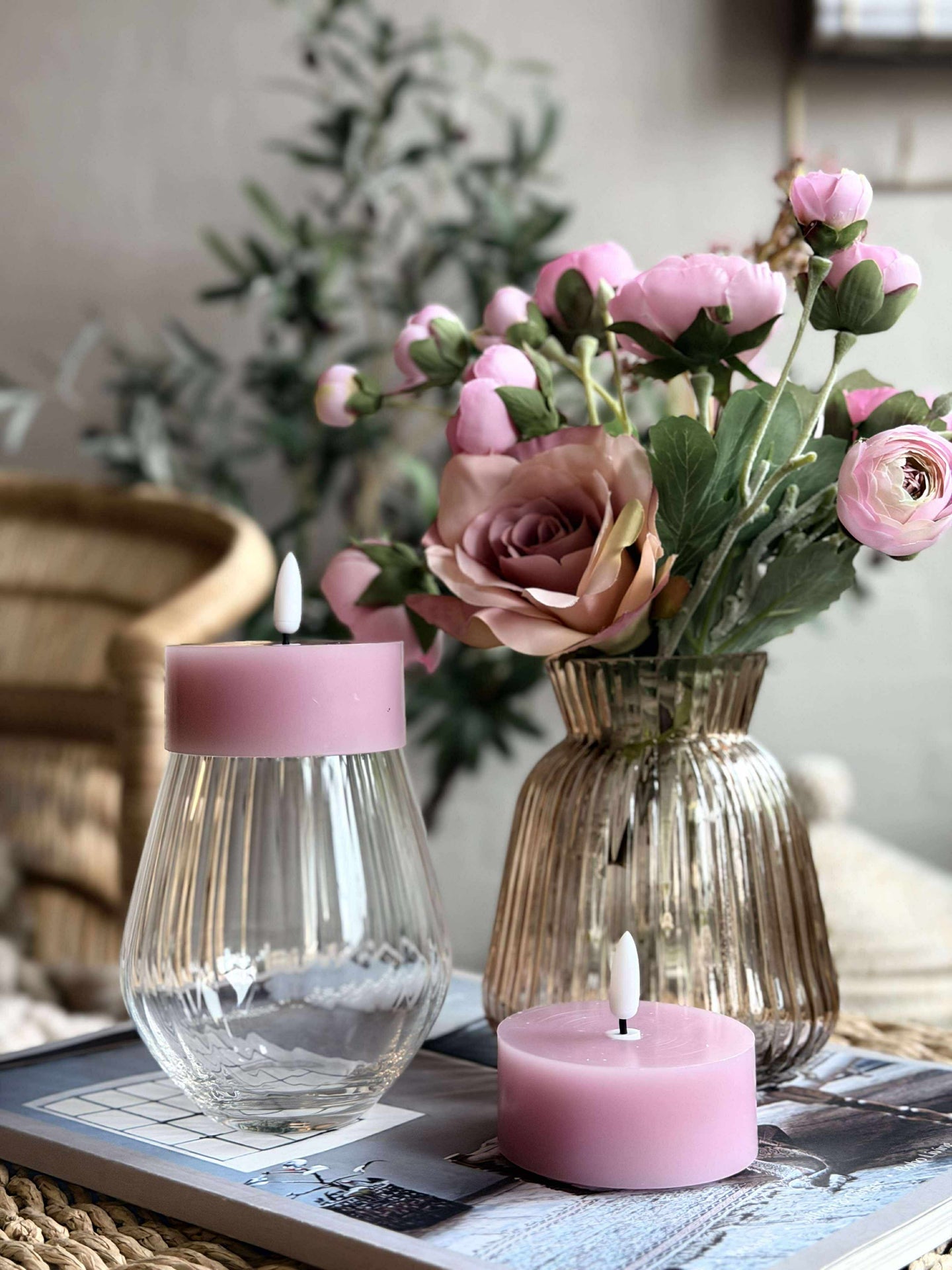 LED JUMBO Teelichter 2 Stk. - Rosa Wachs