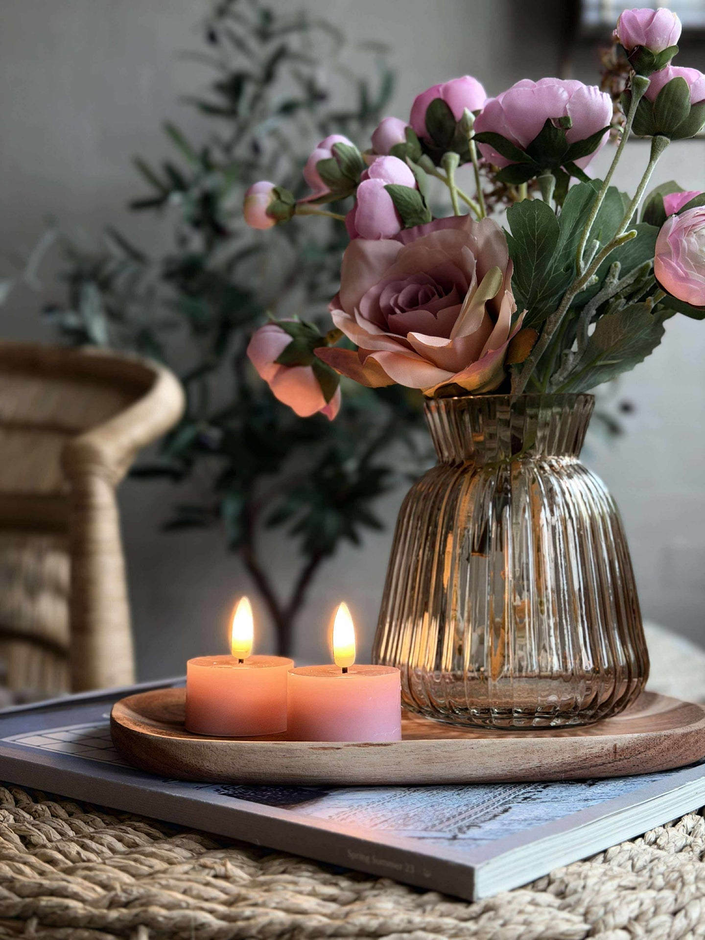 LED-Teelichter 2er-Set - Rosa Wachs