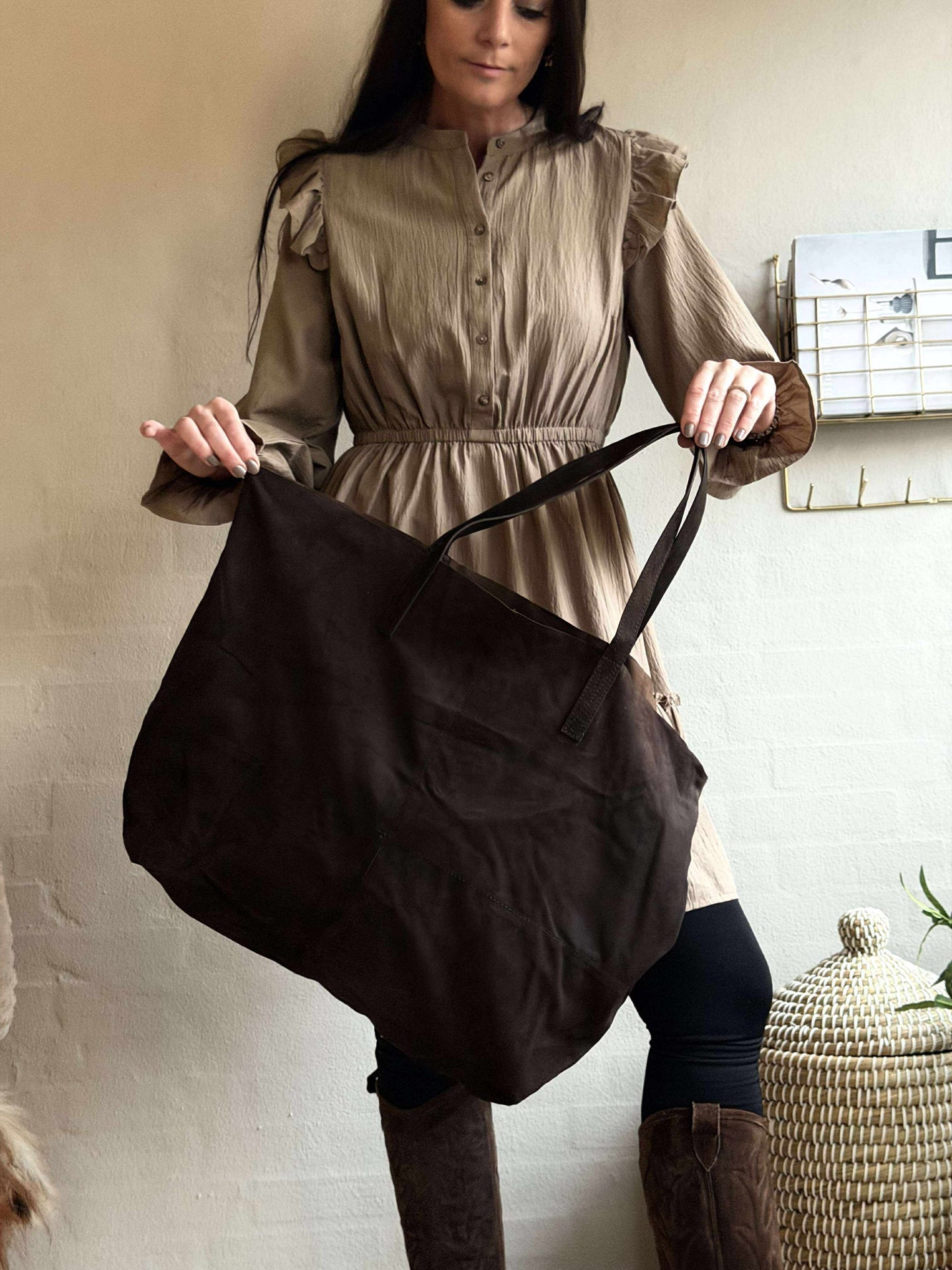 Shopper Julia Veloursleder - Dark Coffee