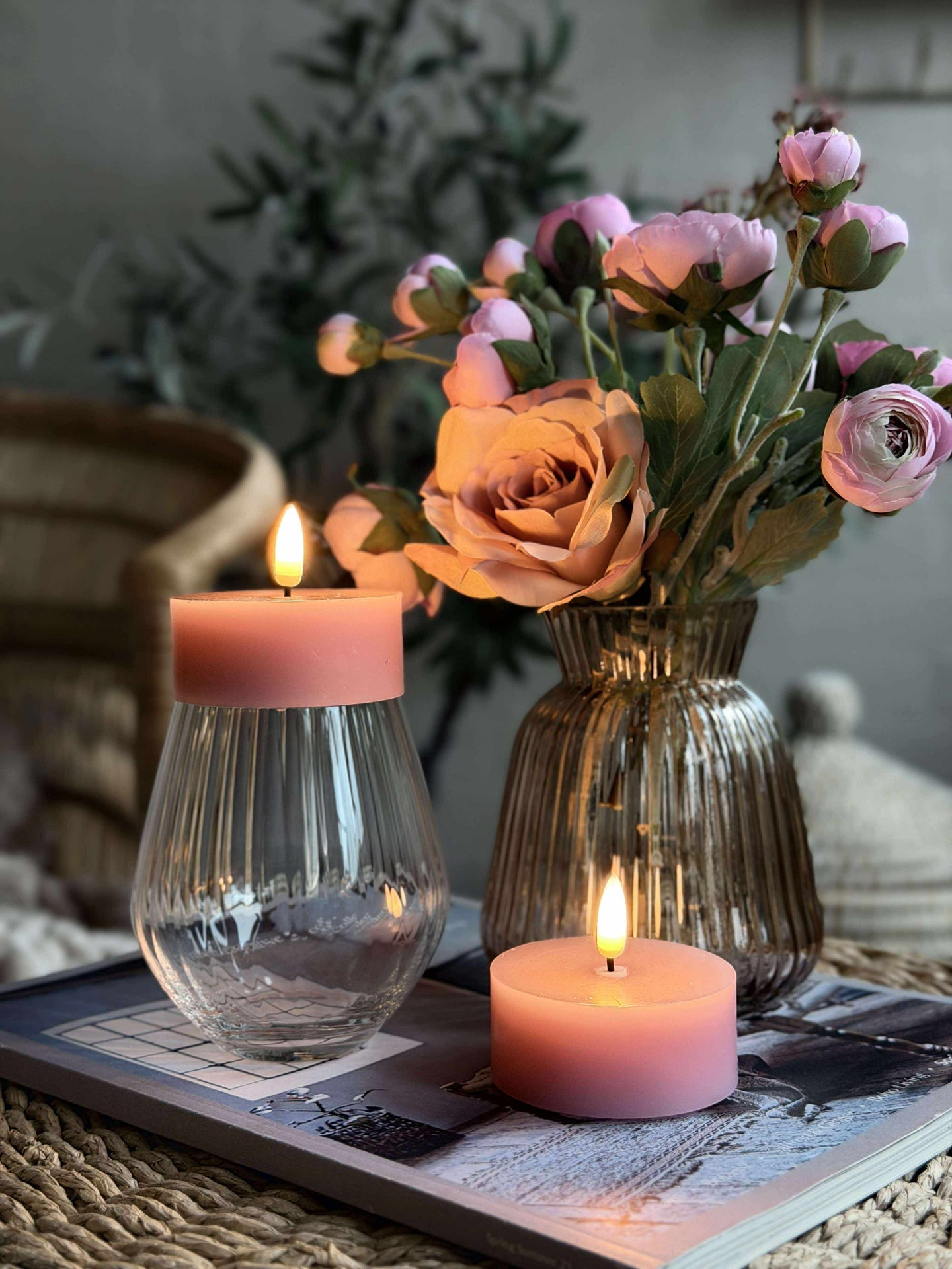 LED JUMBO Teelichter 2 Stk. - Rosa Wachs
