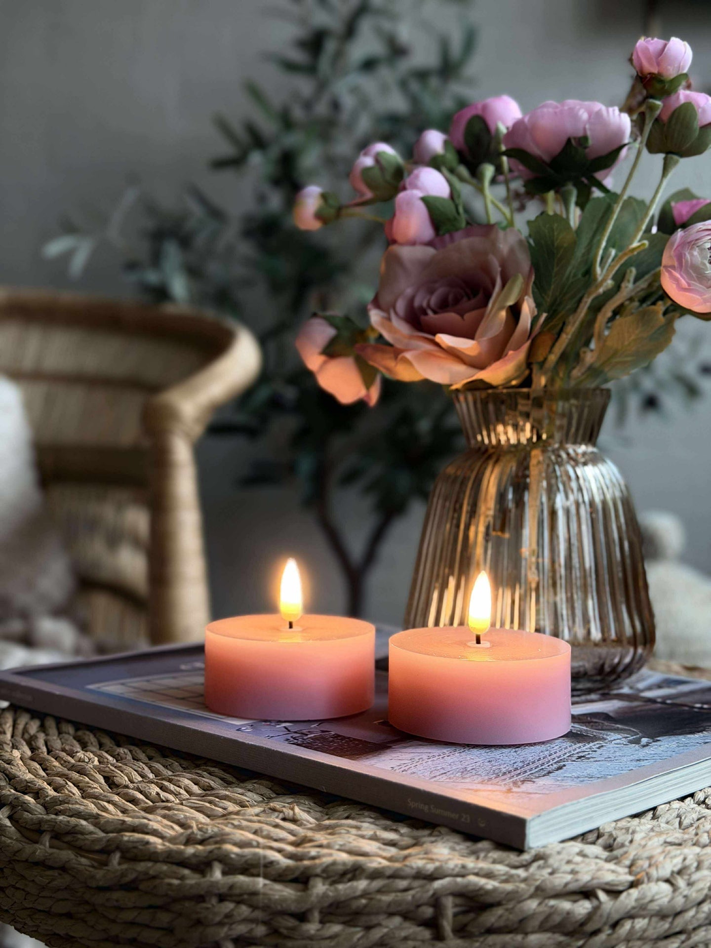 LED JUMBO Teelichter 2 Stk. - Rosa Wachs