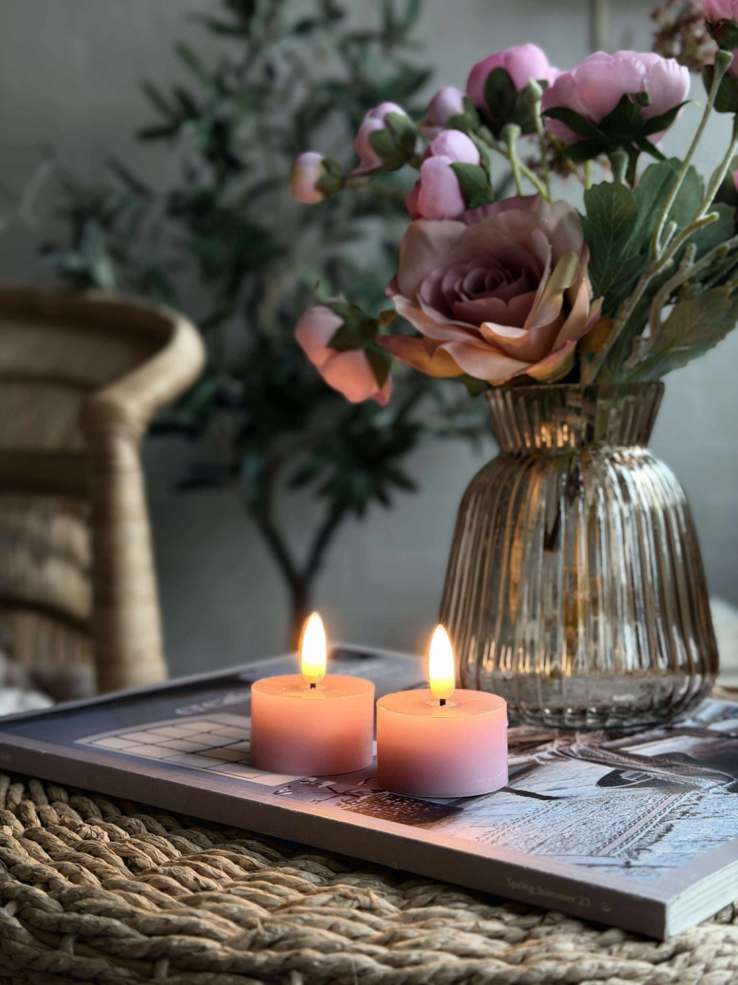 LED-Teelichter 2er-Set - Rosa Wachs