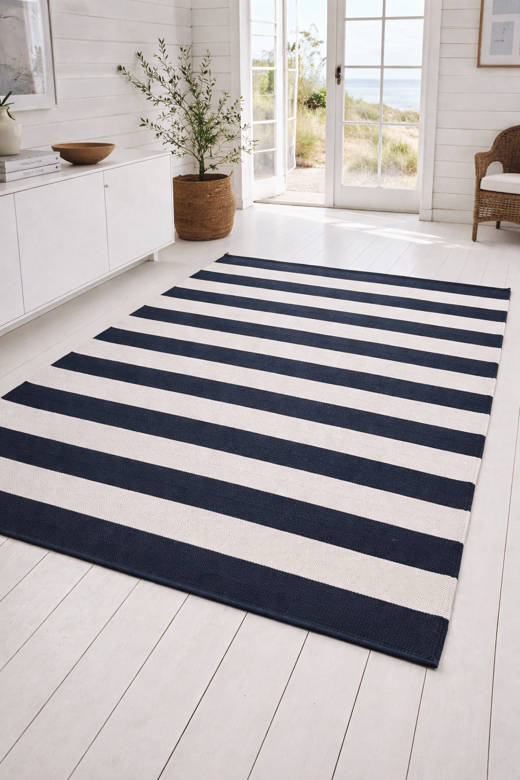 Teppich BRED STRIB - 140x200 cm Anthrazit / Natur