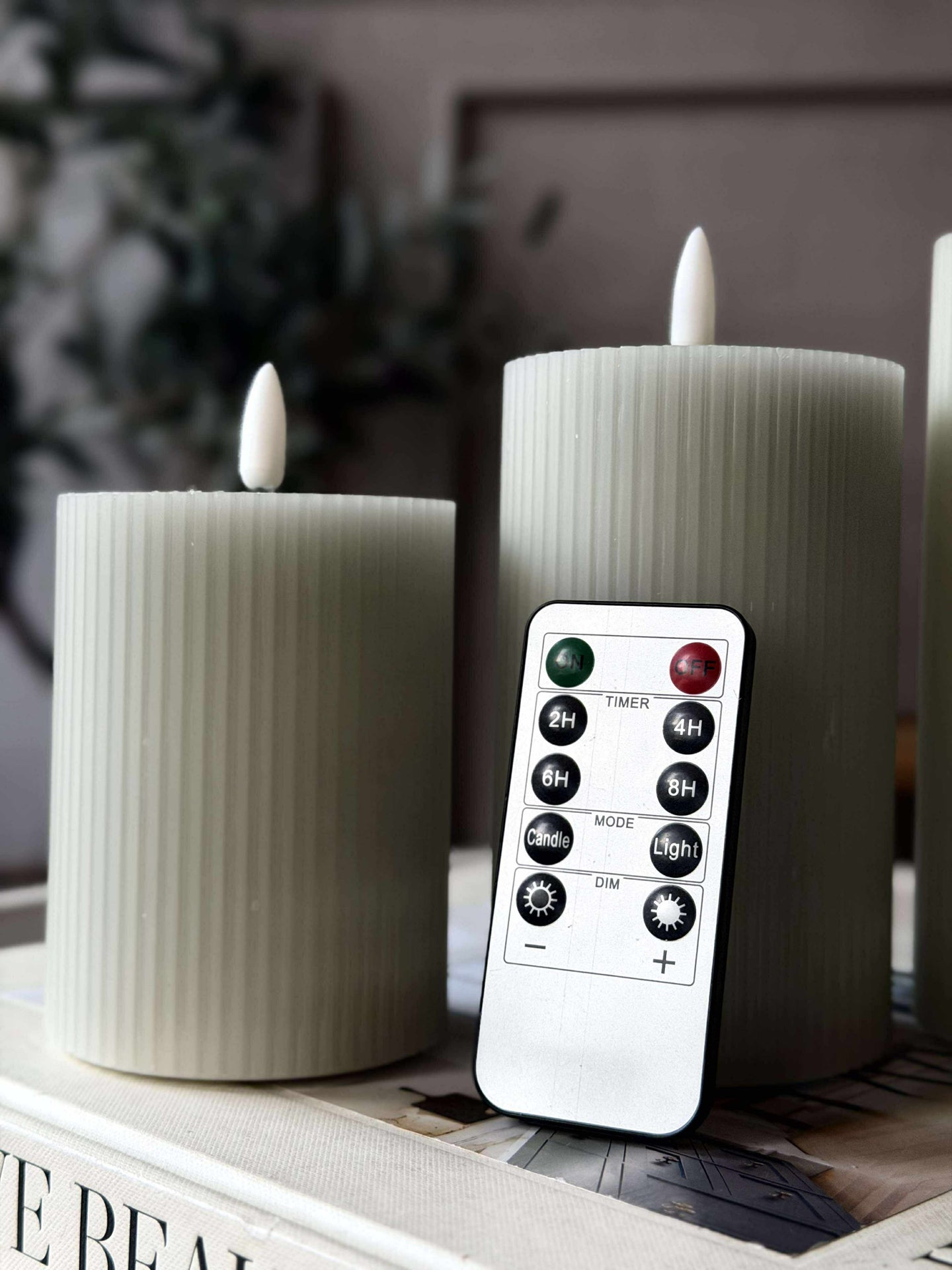 LED-Blockkerzen Mint mit Rillen - Set mit 3 Stk.