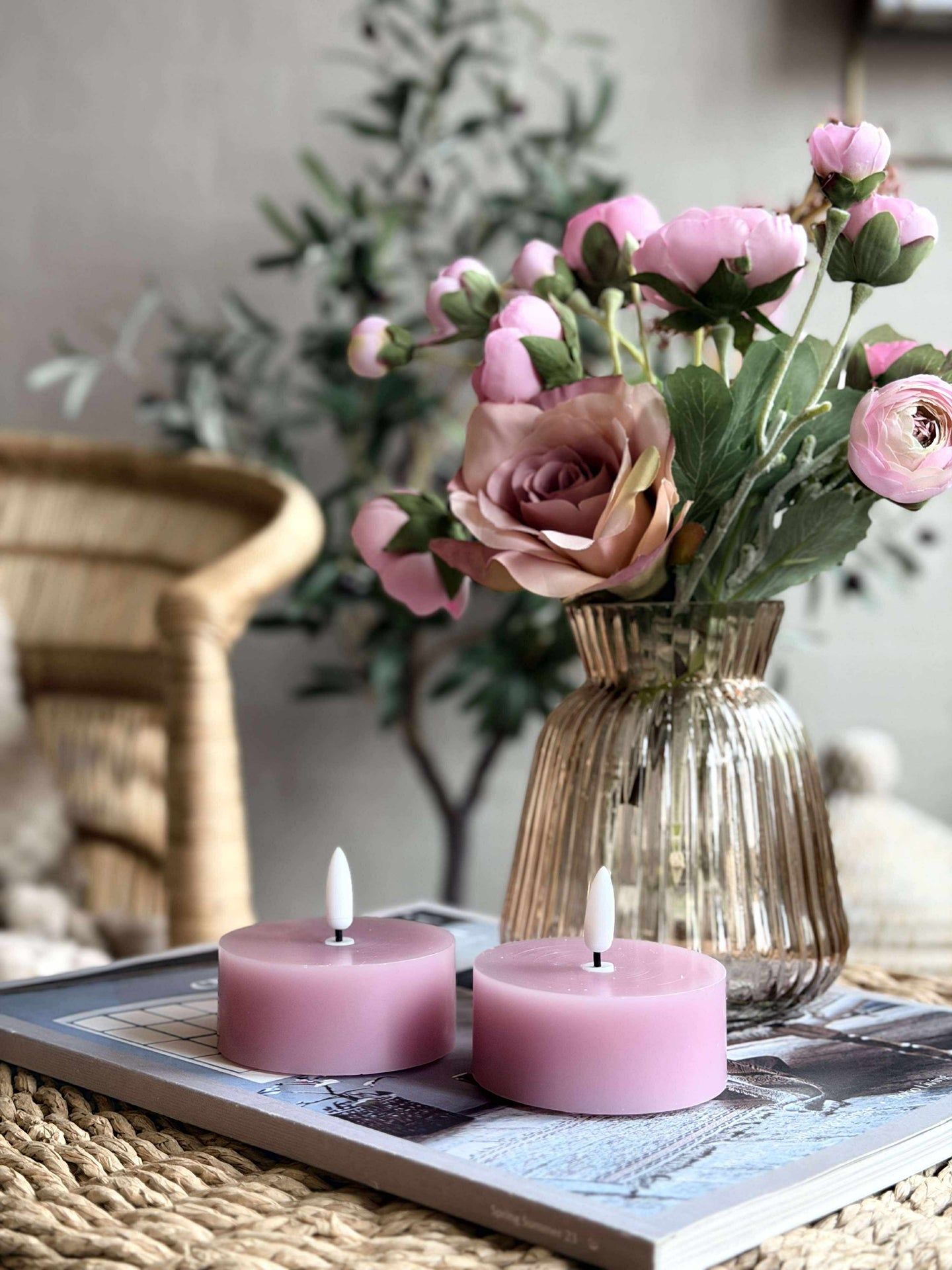 LED JUMBO Teelichter 2 Stk. - Rosa Wachs
