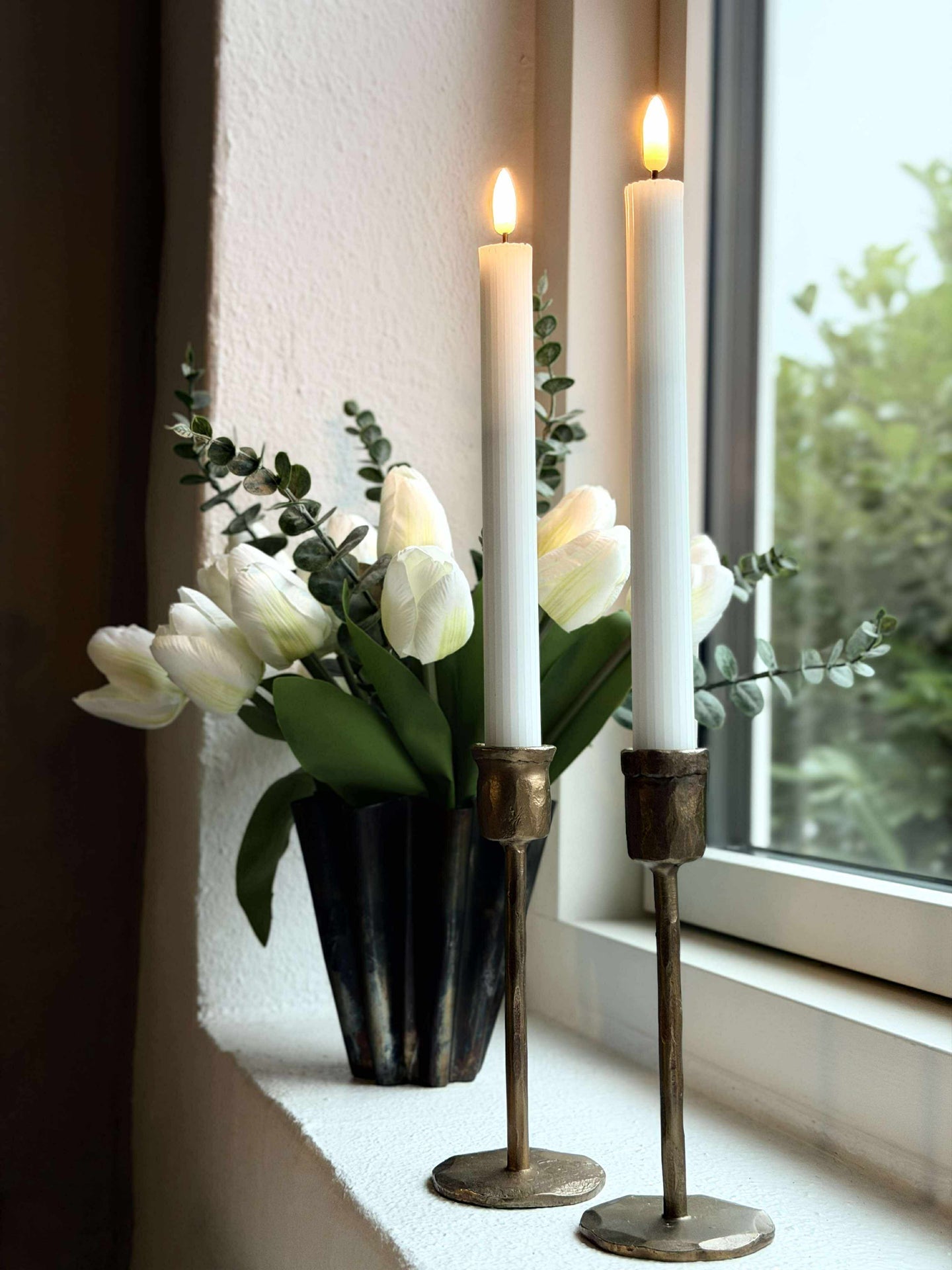 LED Stumpenkerzen gerillt - 22 cm
