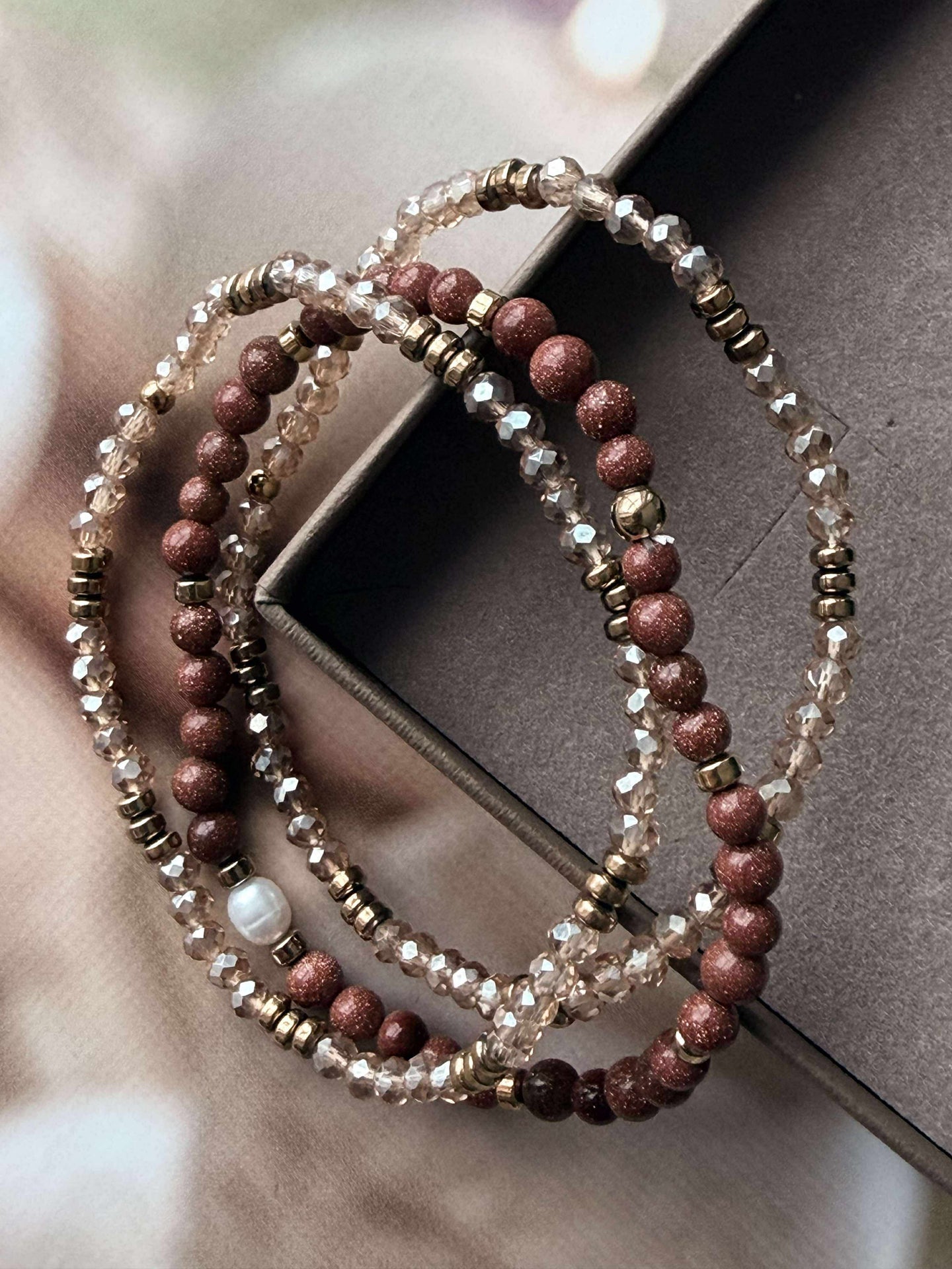 Armband Leah Natur/Cognac – Set mit 3 Stk.