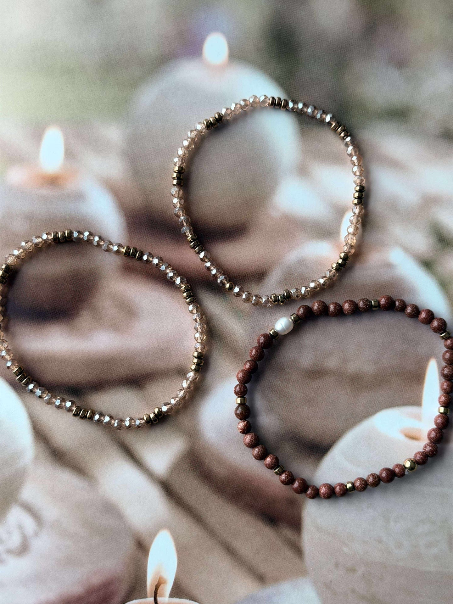 Armband Leah Natur/Cognac – Set mit 3 Stk.
