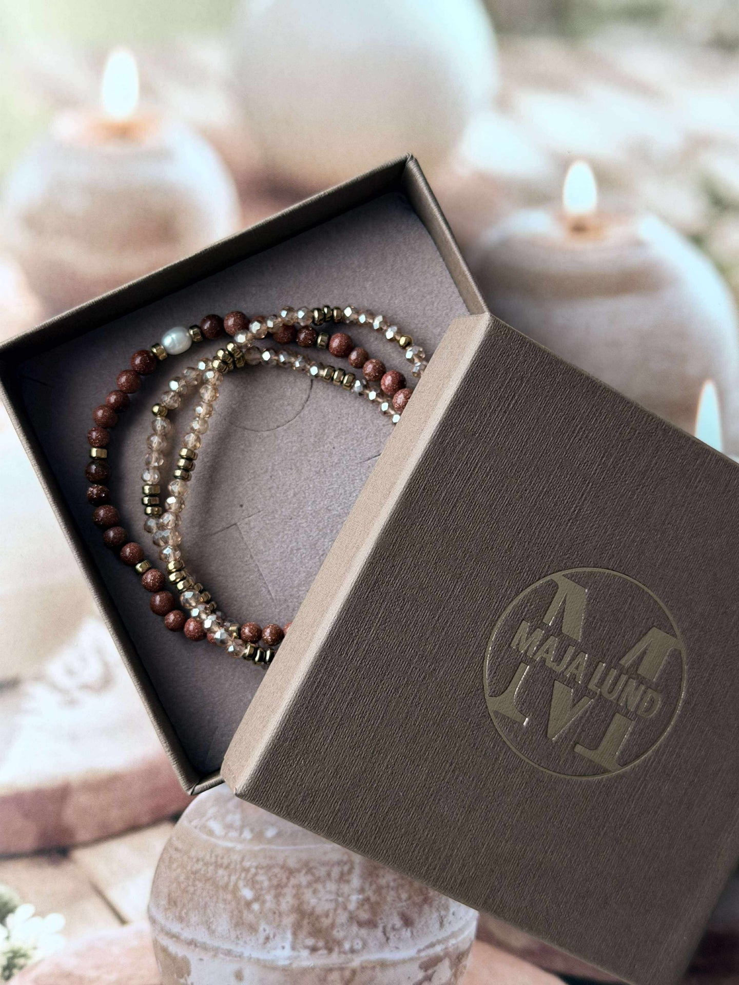 Armband Leah Natur/Cognac – Set mit 3 Stk.