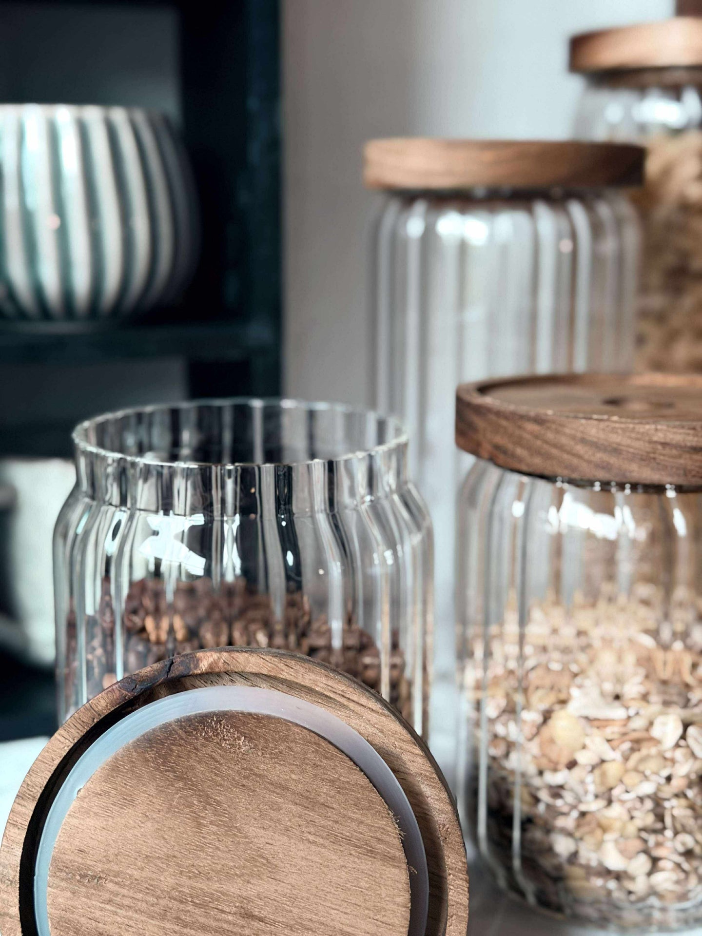 Aufbewahrungsgläser mit Holzdeckel - Set mit 5 Stück