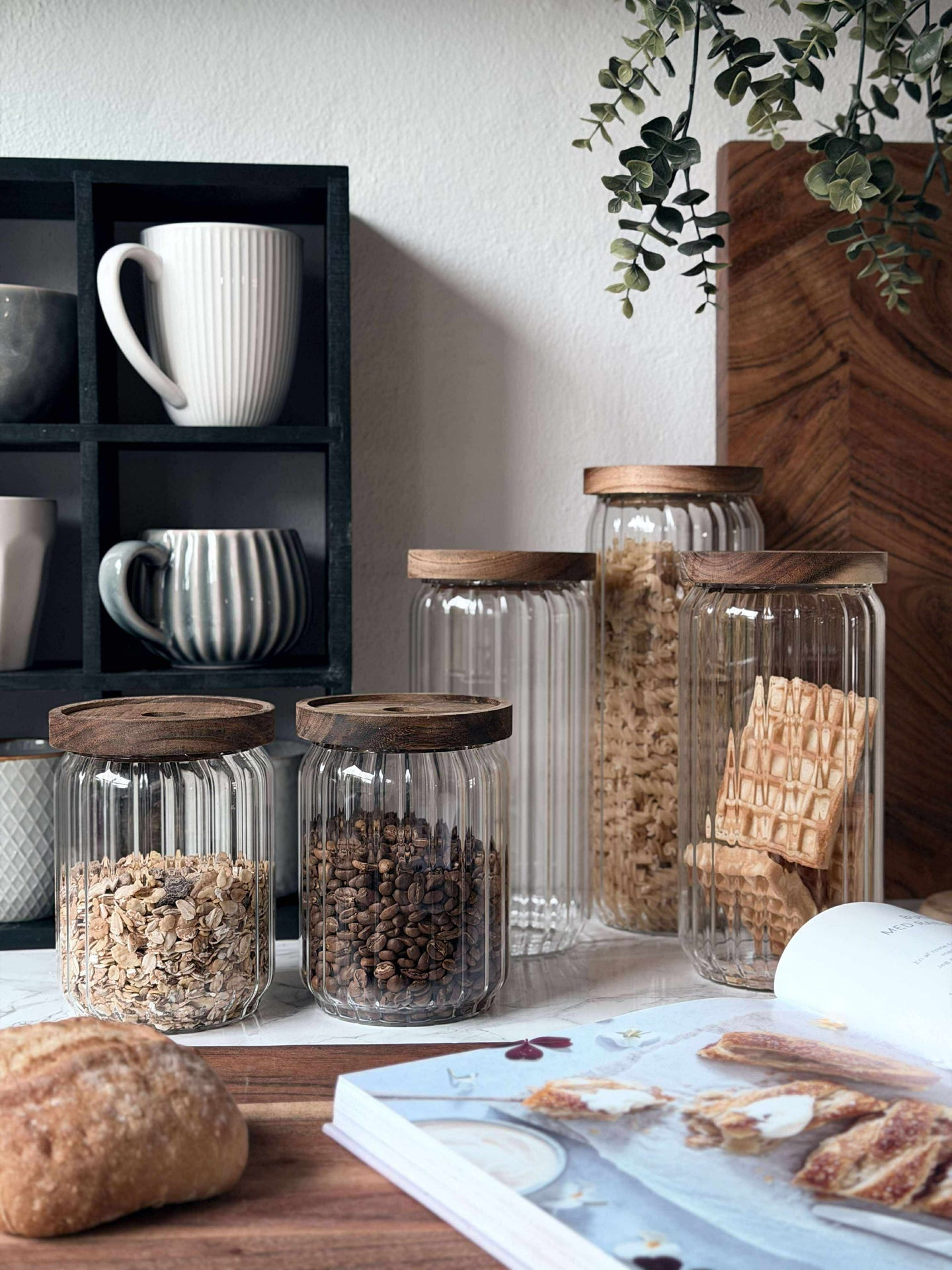 Aufbewahrungsgläser mit Holzdeckel - Set mit 5 Stück