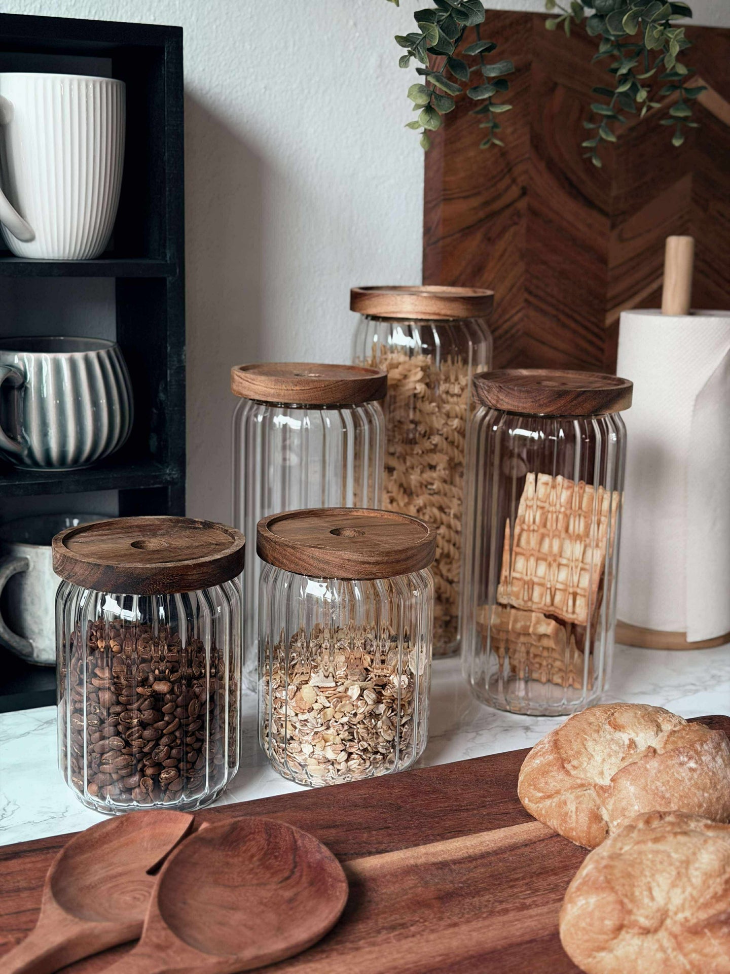 Aufbewahrungsgläser mit Holzdeckel - Set mit 5 Stück