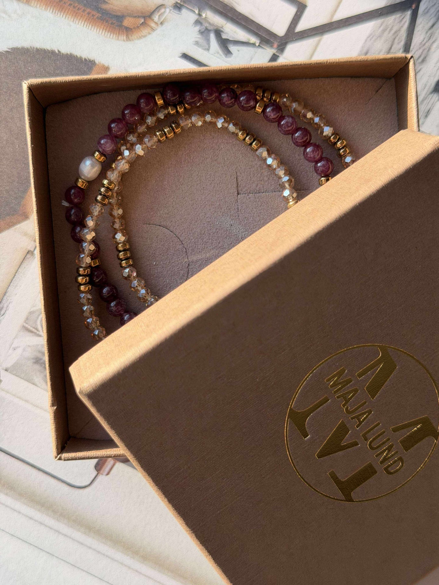 Armband Leah Bordeaux/Natur – Set mit 3 Stück