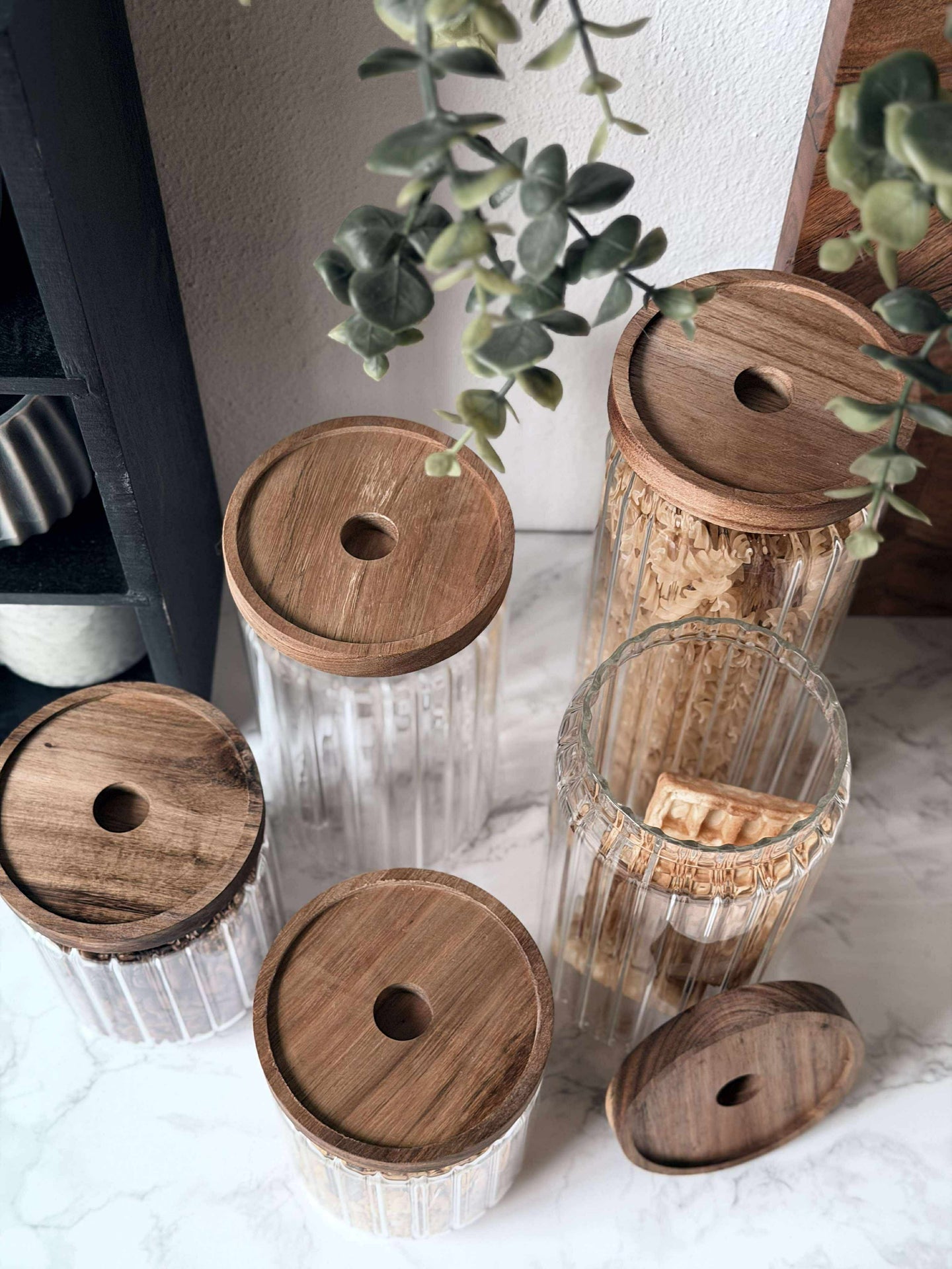 Aufbewahrungsgläser mit Holzdeckel - Set mit 5 Stück