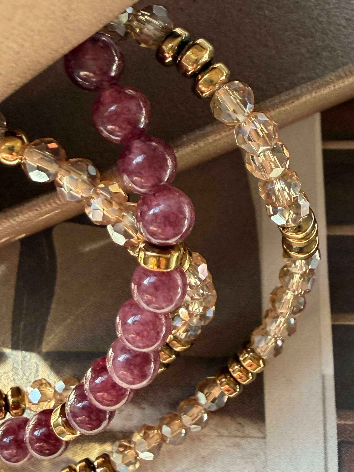 Armband Leah Bordeaux/Natur – Set mit 3 Stück