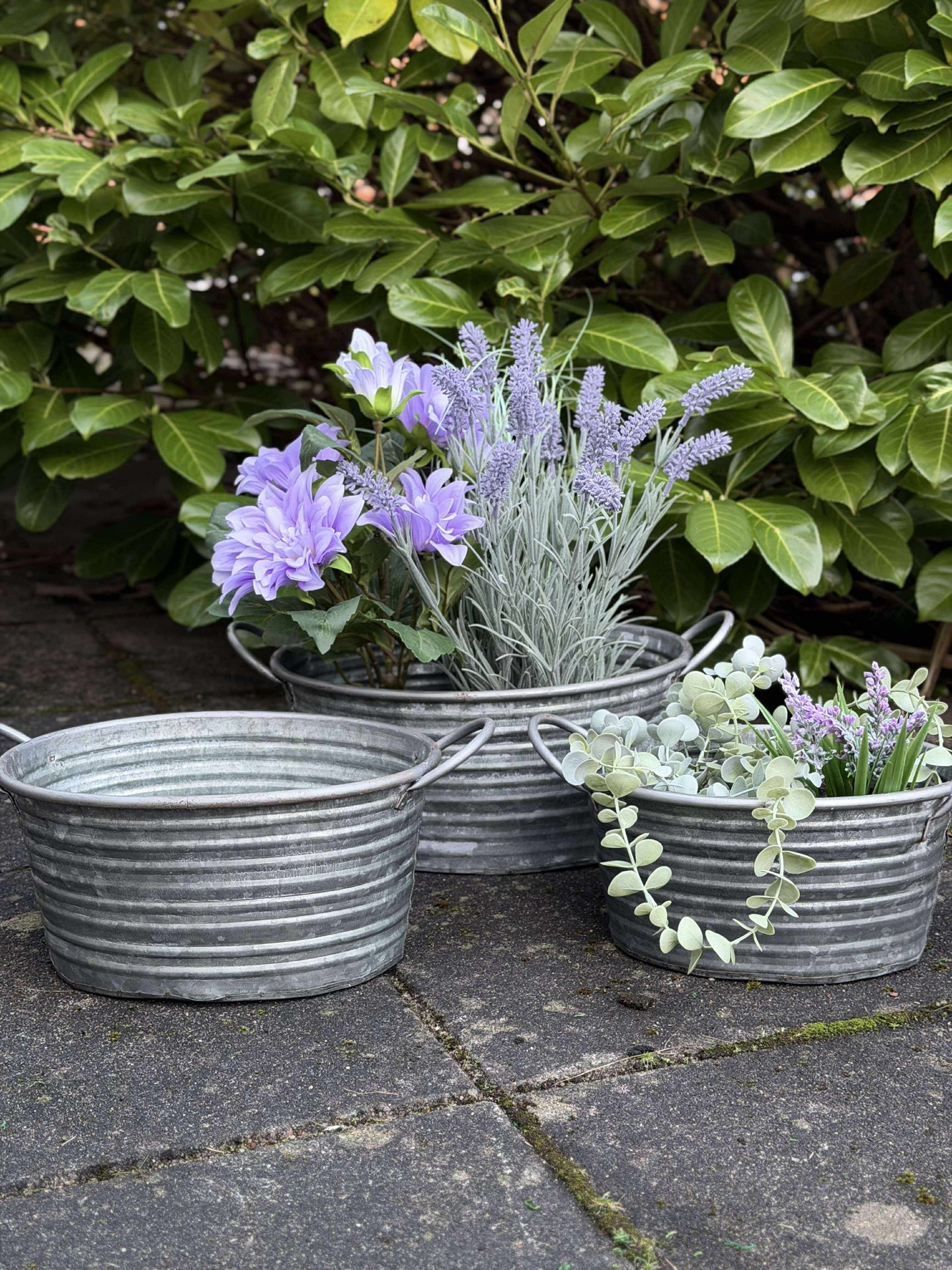Zinkschalen - Set mit 3 Stk. hellem Rand