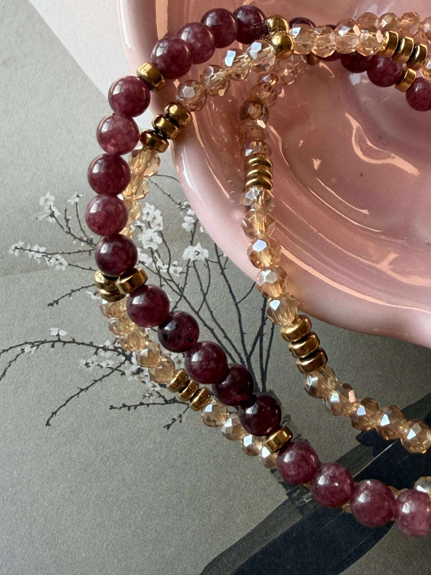 Armband Leah Bordeaux/Natur – Set mit 3 Stück