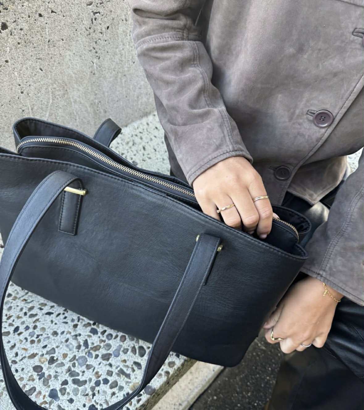 Arbeitstasche / Shopper - Schwarzes Kalbsleder