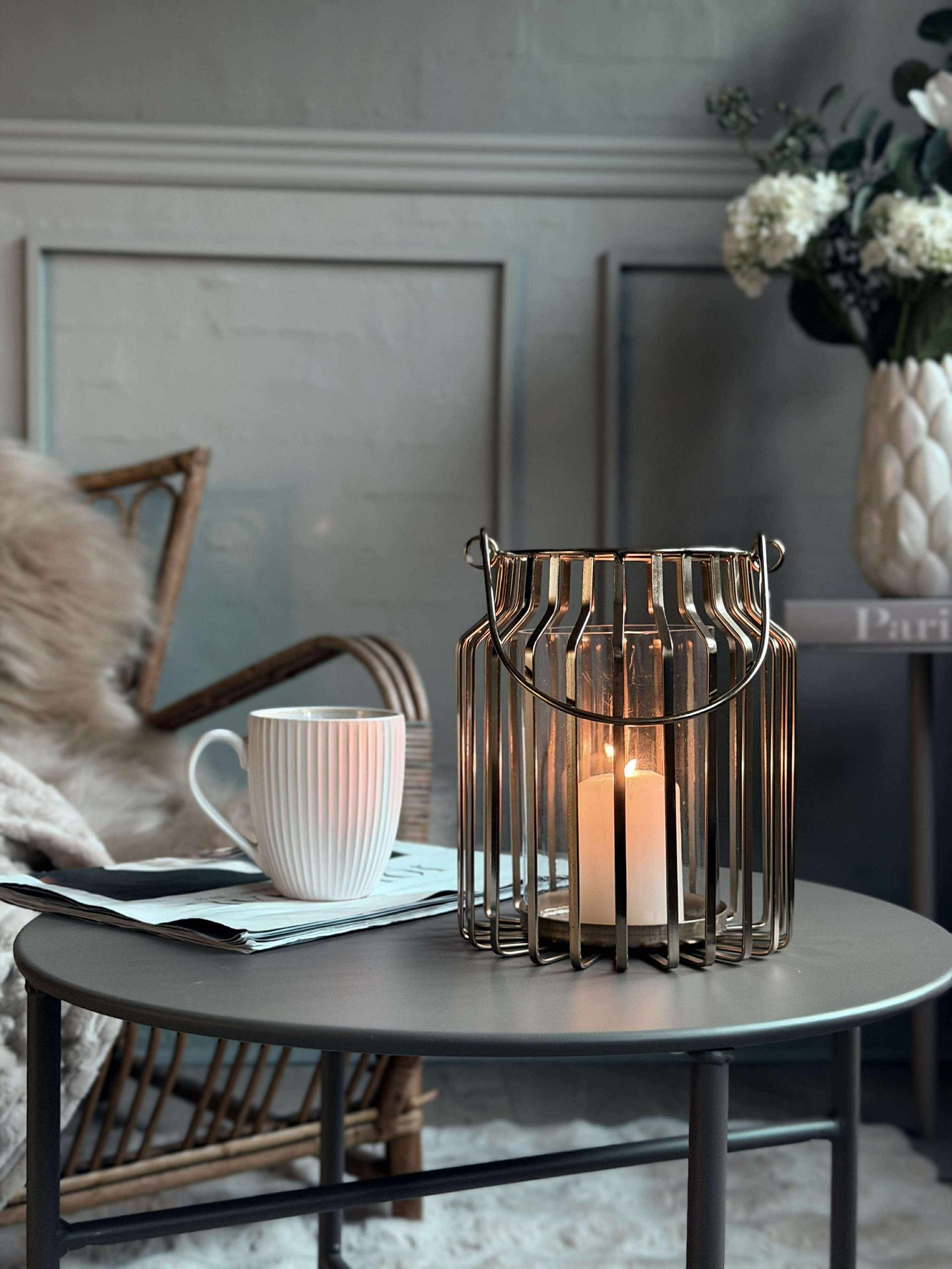 Laterne mit Glas - Gold 21cm
