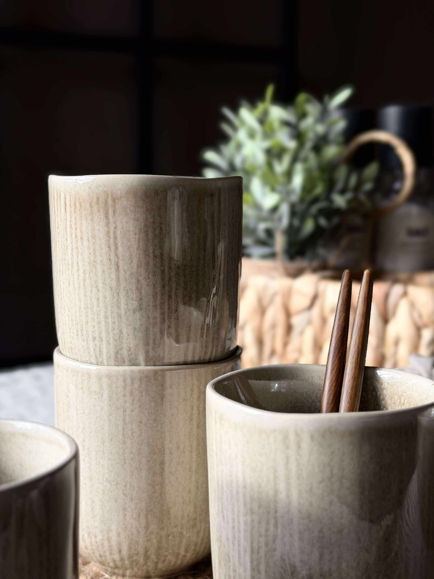 Becher Lydia Keramik - Set mit 4 Stk Beige