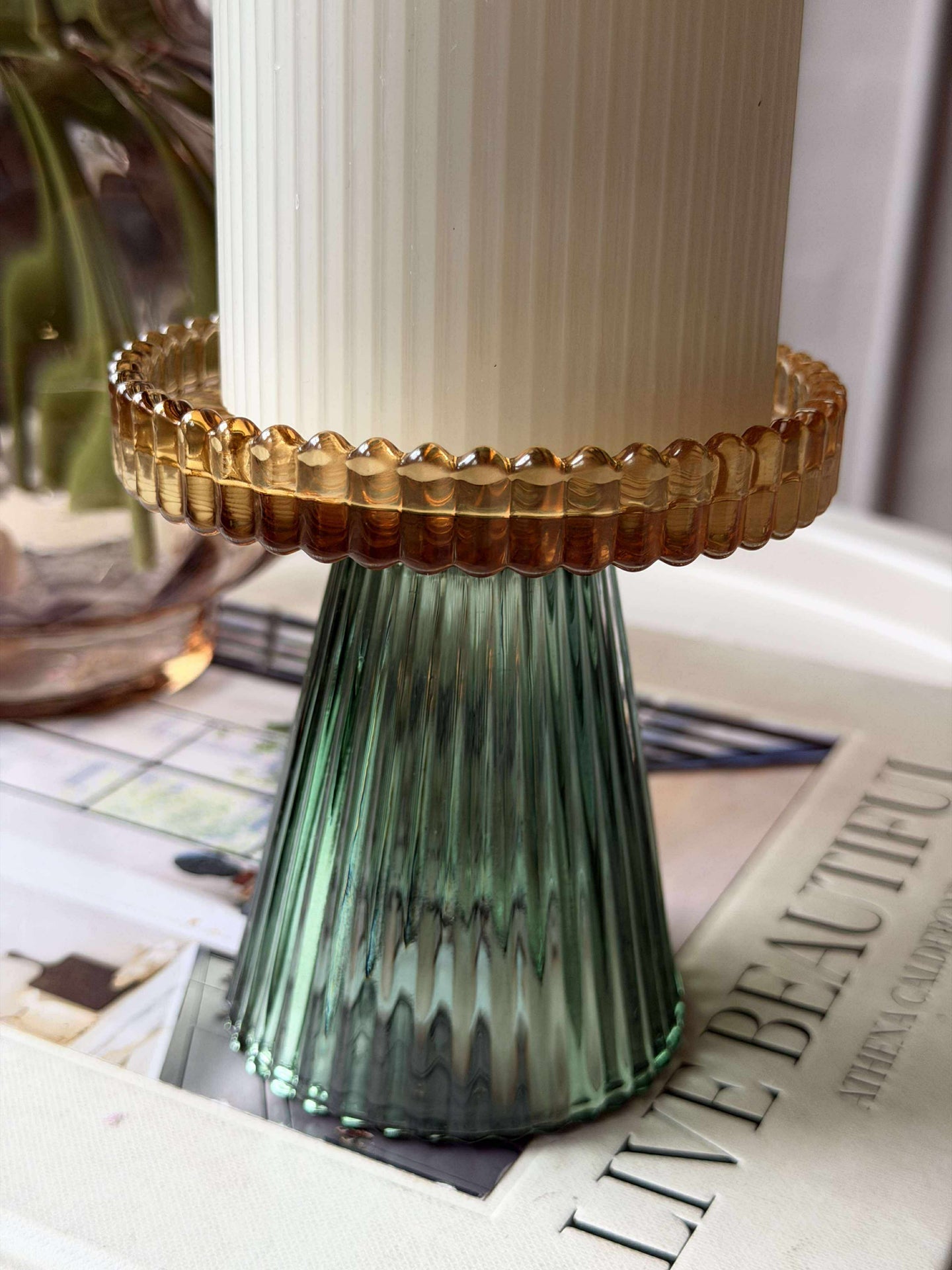 Kerzenhalter Glas - Gold/Grün