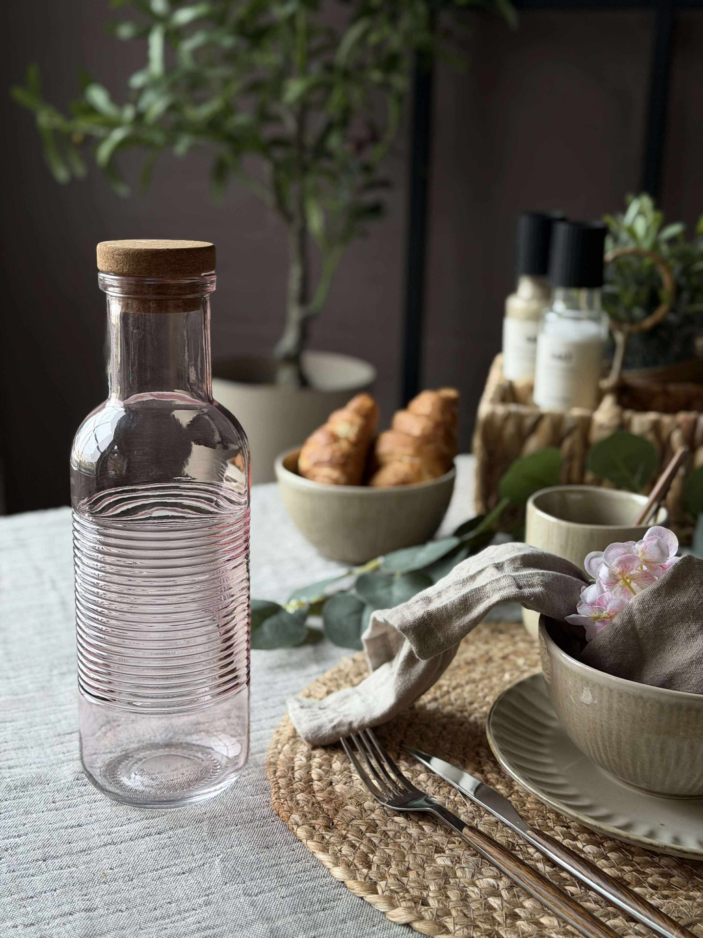 Wasserflasche mit Korkverschluss – Rosa 1 l