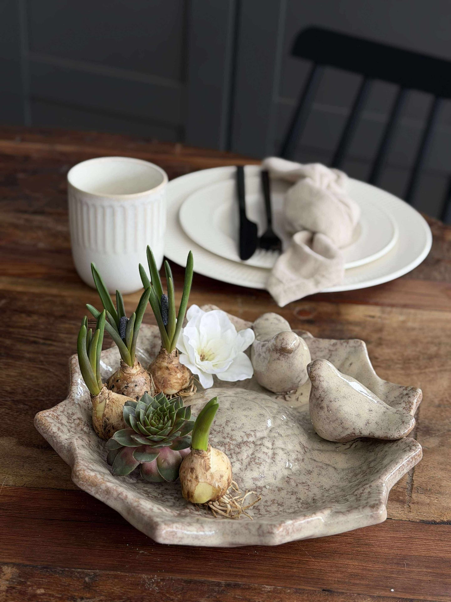 Schale mit Vögeln – Beige