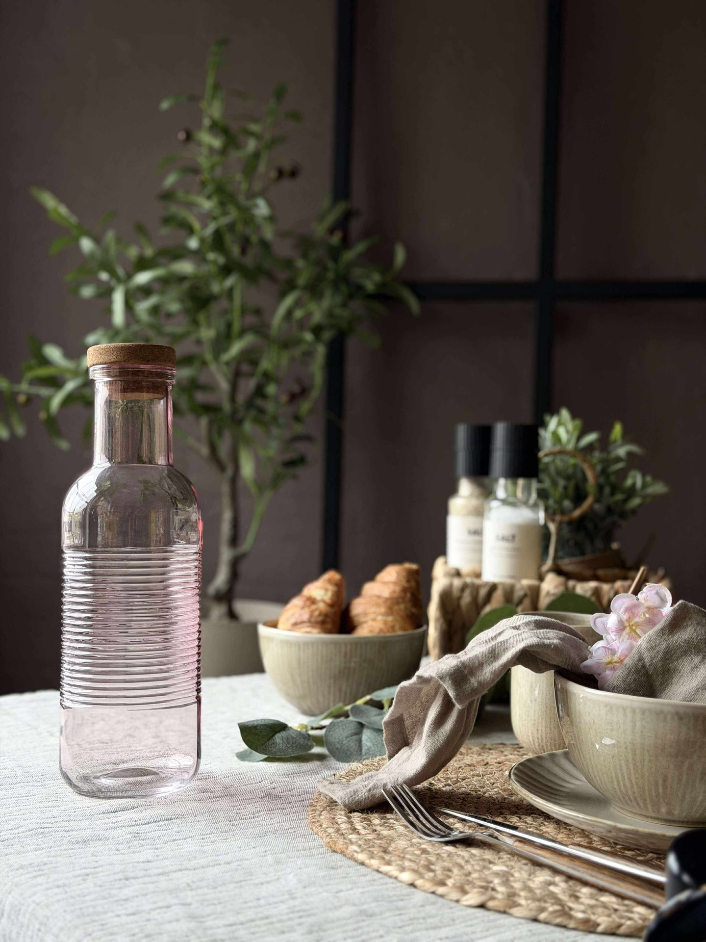 Wasserflasche mit Korkverschluss – Rosa 1 l