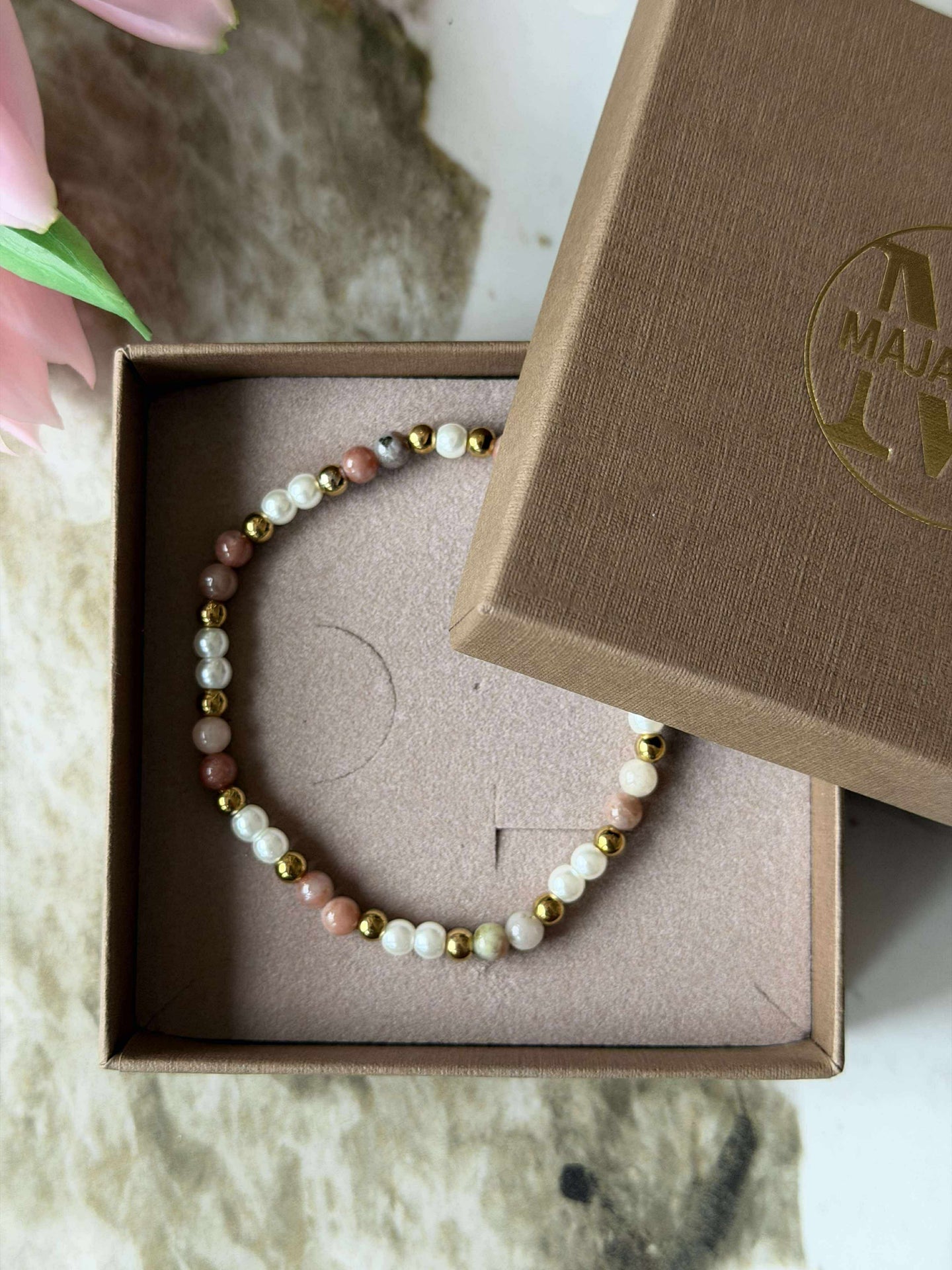 Armband Asta - Naturstein vergoldet